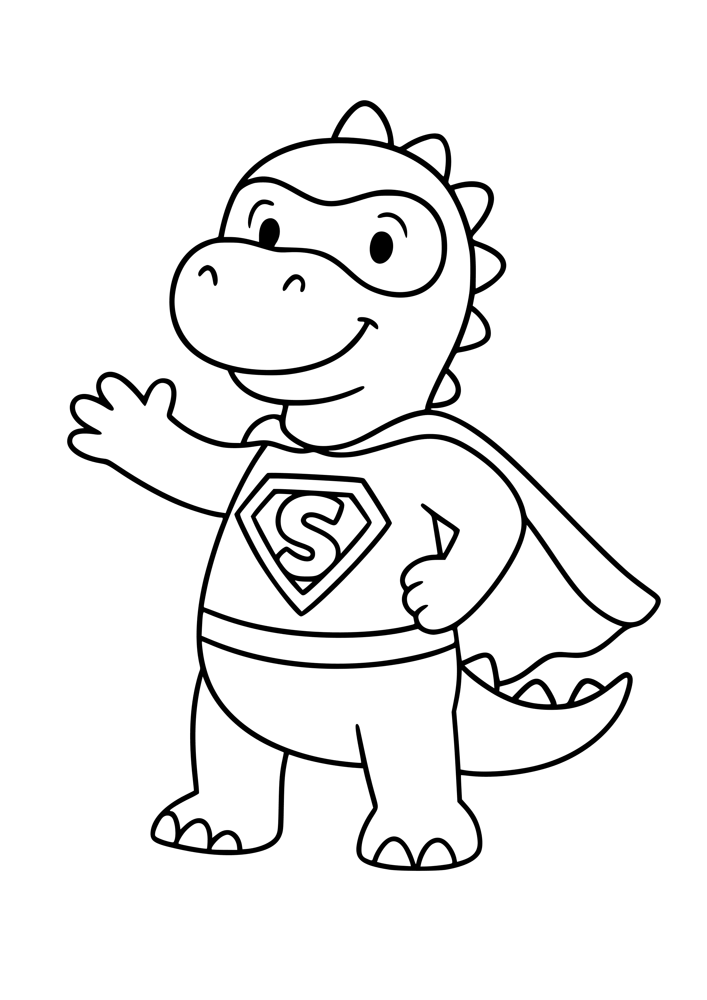 Dinosaur in a Superhero Costume Coloring Page