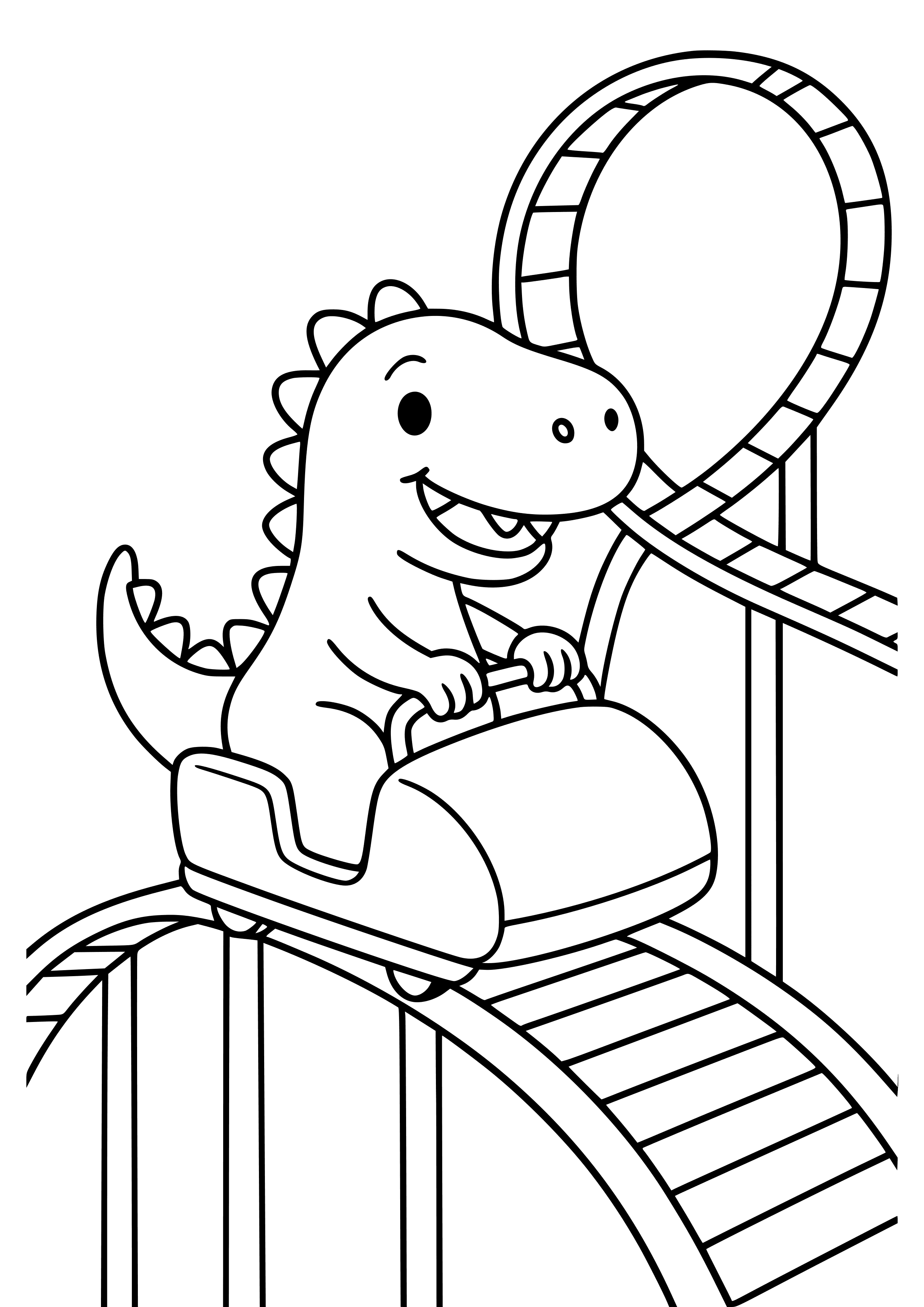 Dinosaur on a Roller Coaster Ride Coloring Page
