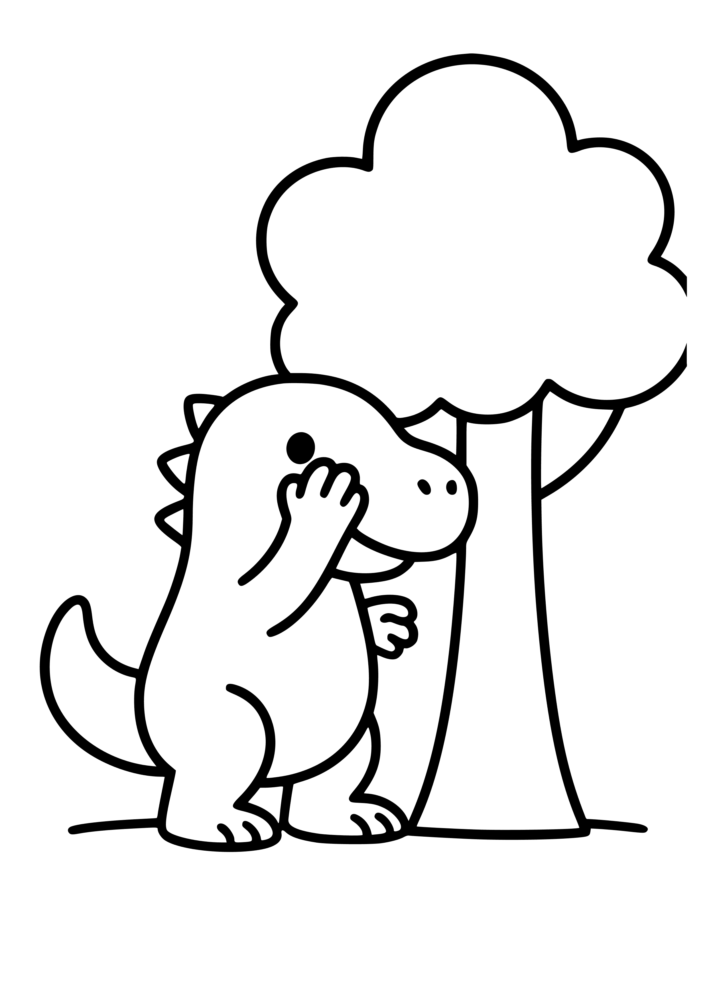 Dinosaur Playing Hide and Seek Coloring Page