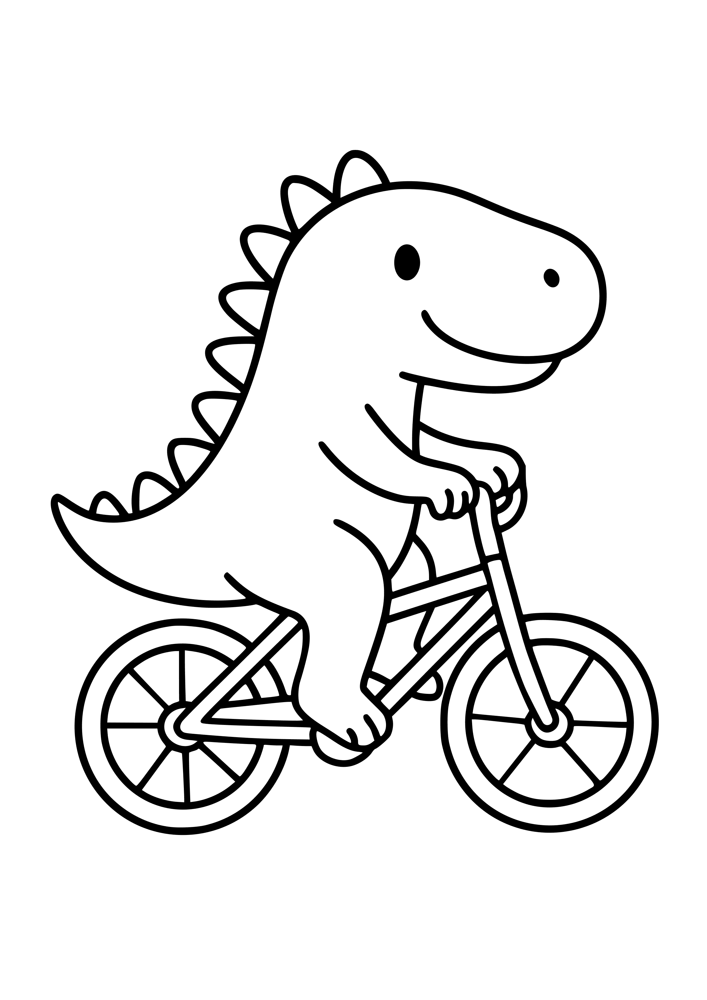 Dinosaur Riding a Bicycle Coloring Page