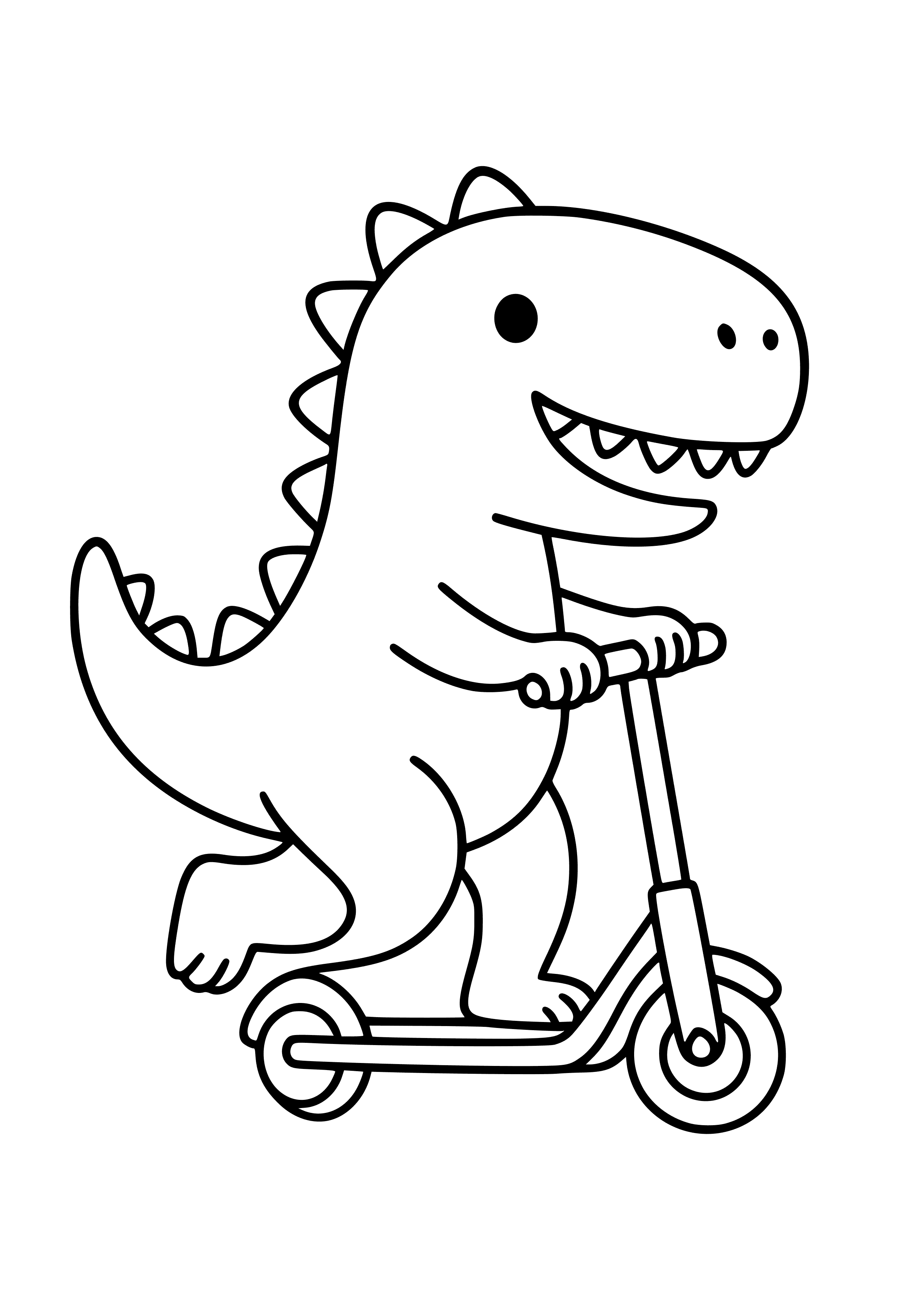 Dinosaur Riding a Scooter Coloring Page
