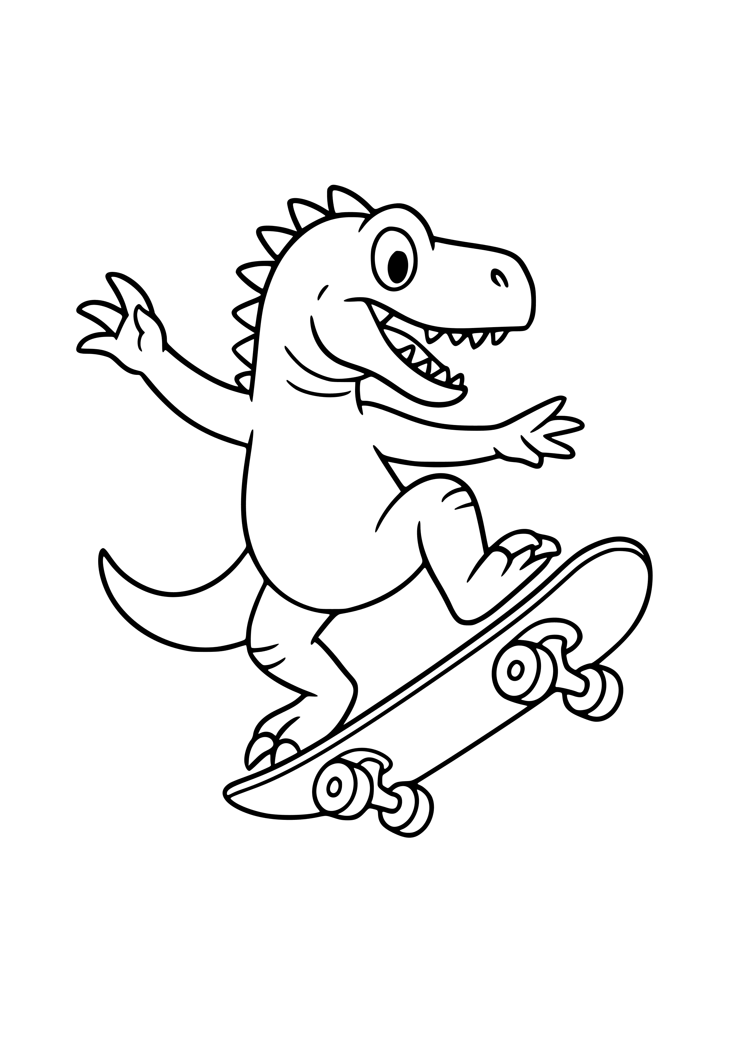Dinosaur Skateboarder Doing Tricks Coloring Page