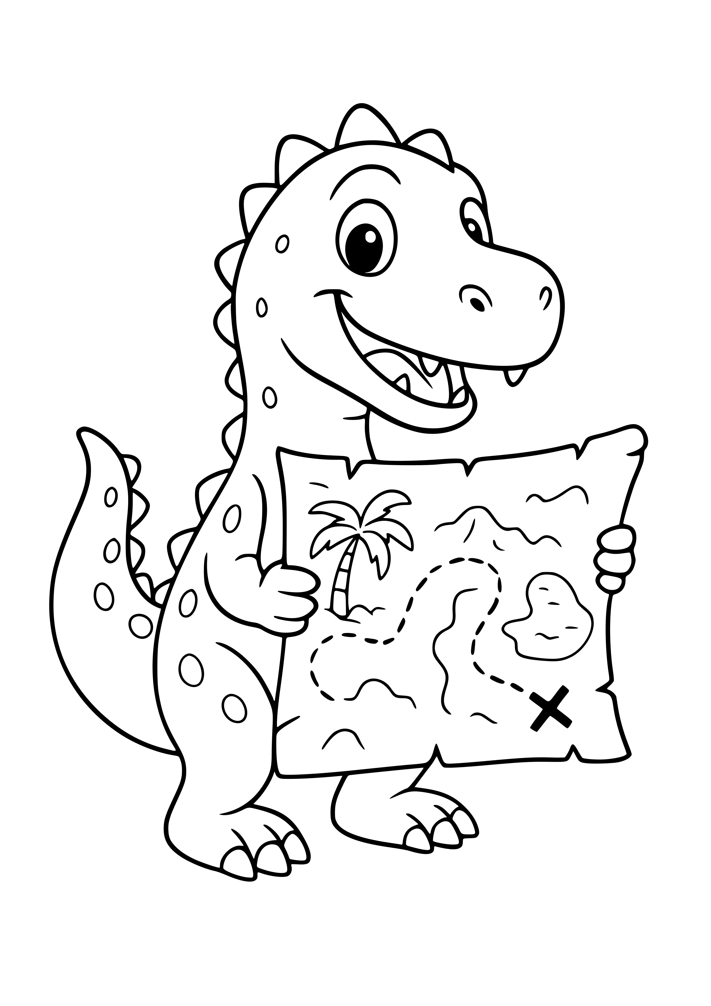 Dinosaur with a Treasure Map Coloring Page