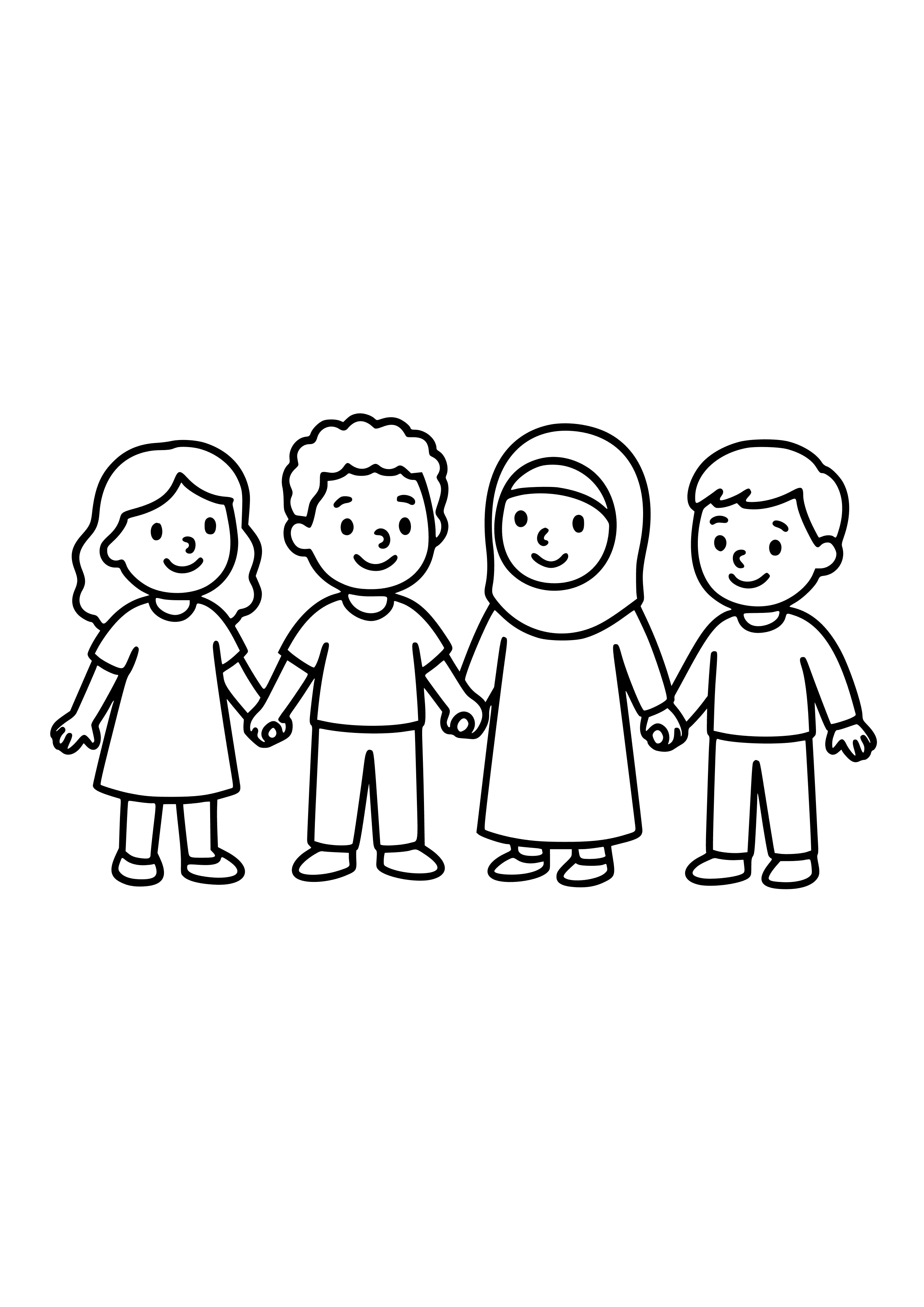 Diverse People Holding Hands Coloring Page