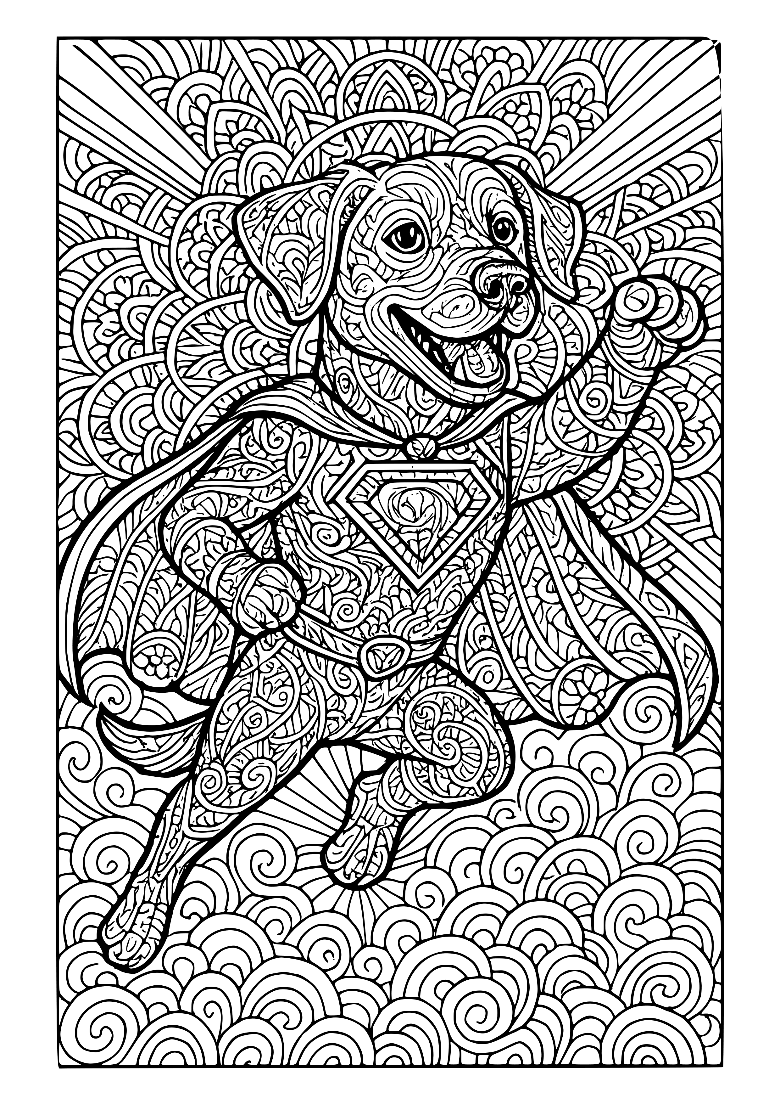 Dog in a Superhero Outfit Saving the Day Coloring Page