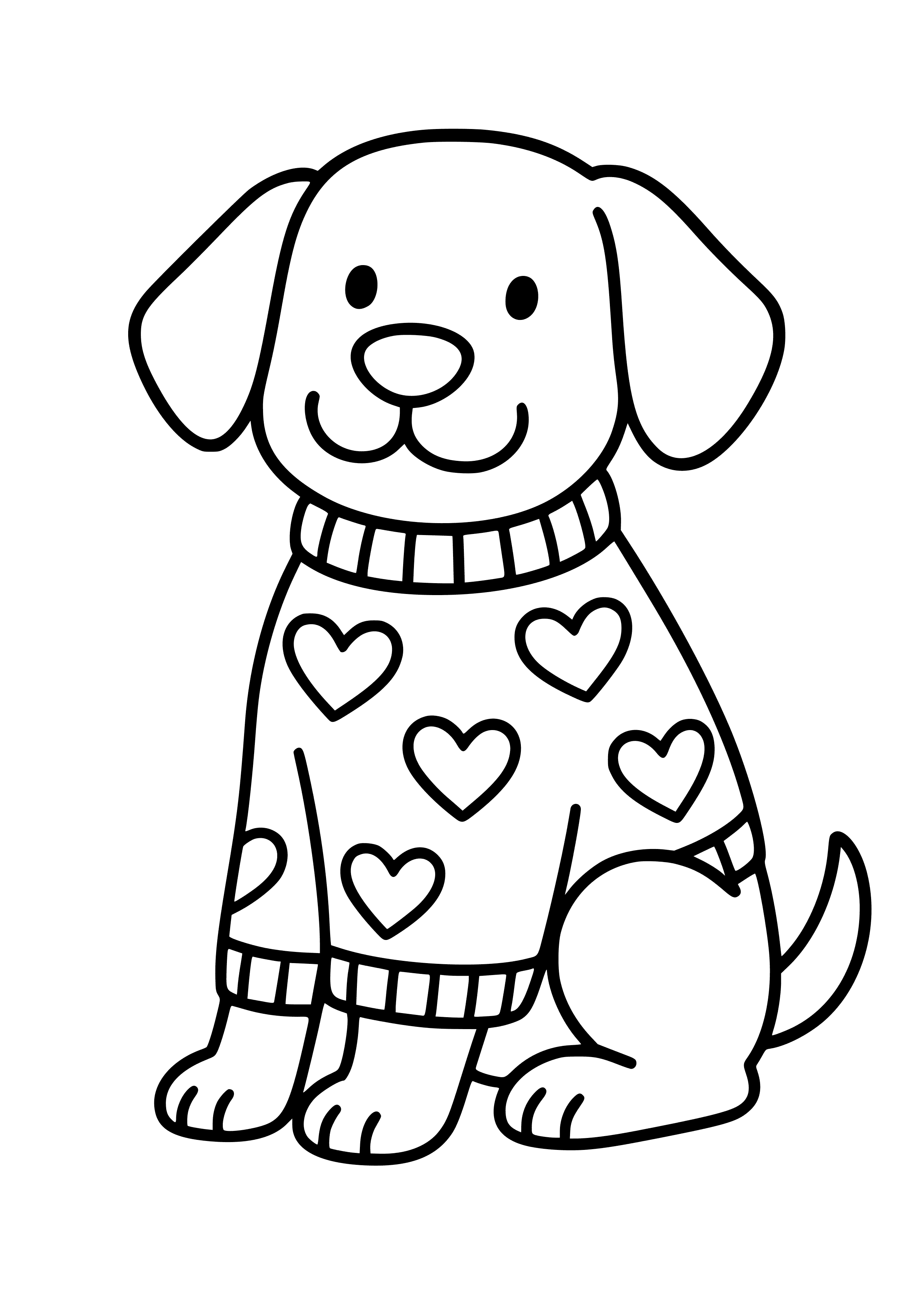 Dog Wearing a Heart-patterned Sweater Coloring Page