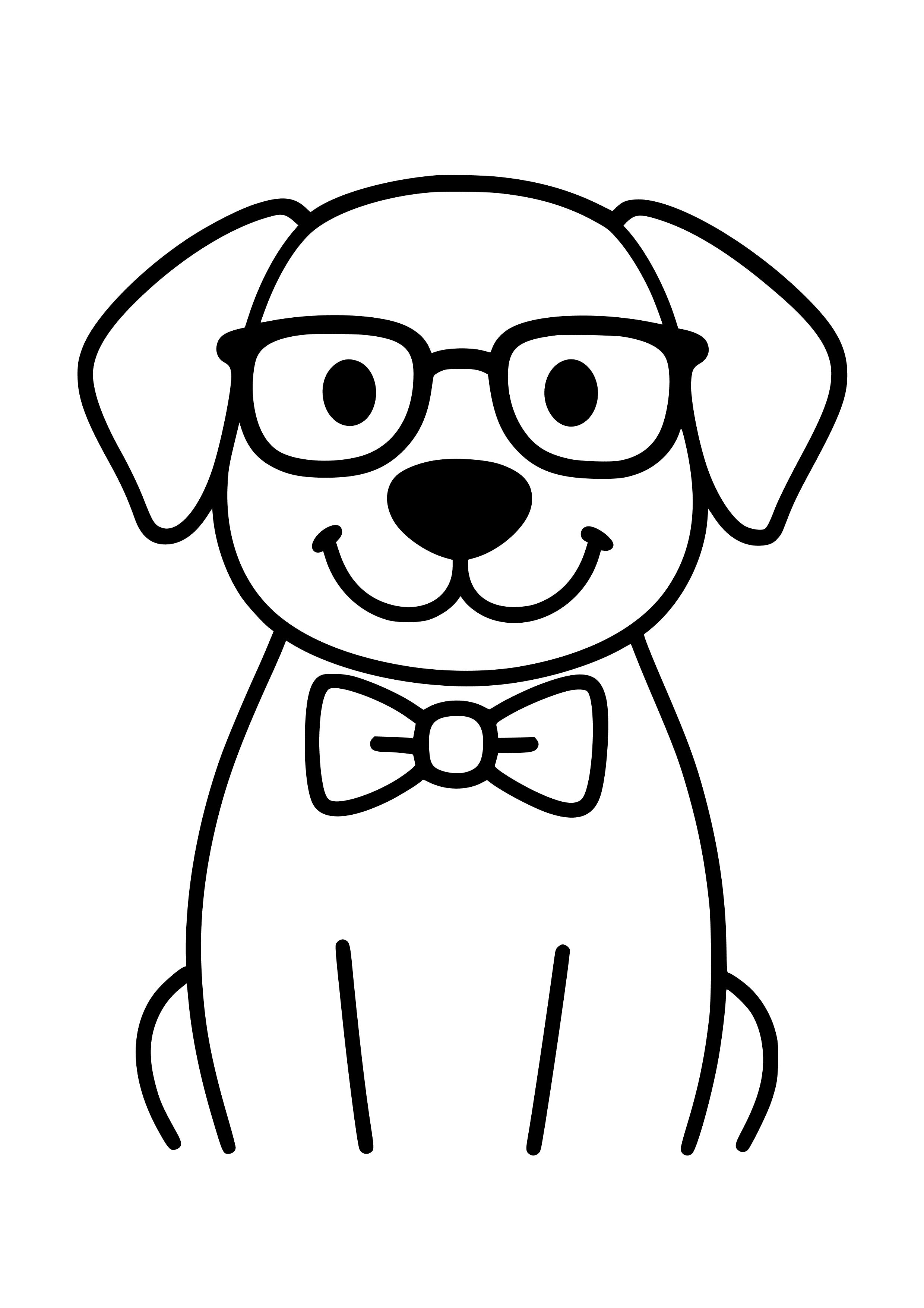 Dog Wearing Glasses and a Bowtie Coloring Page