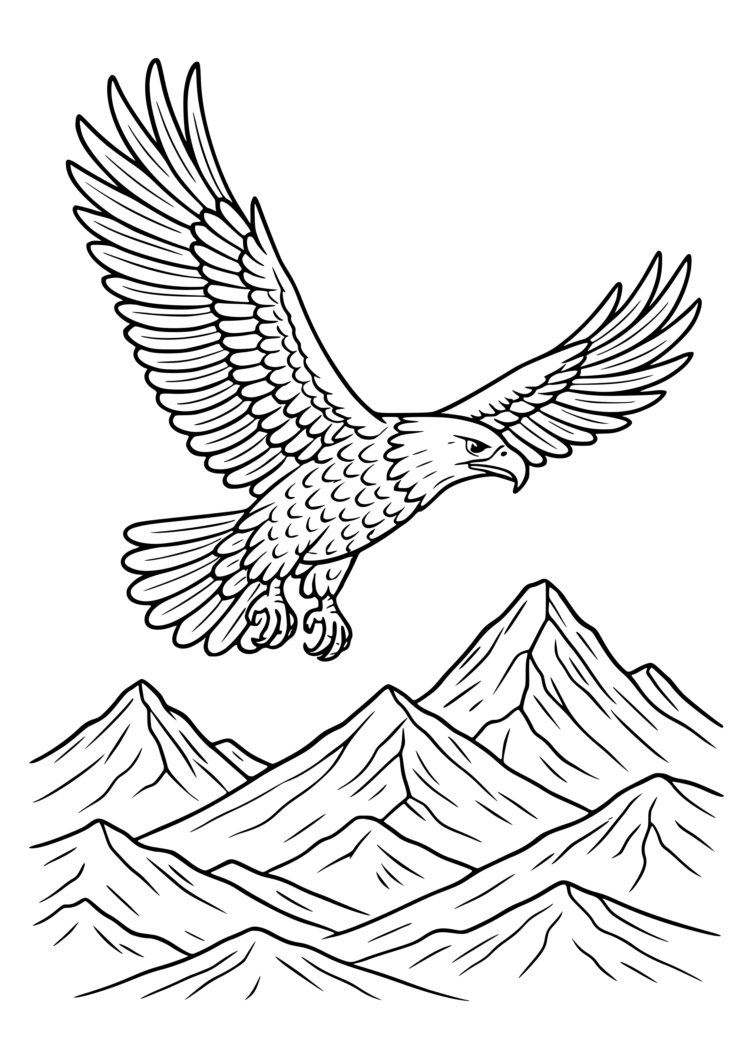 Eagle Soaring Above Mountains Coloring Page