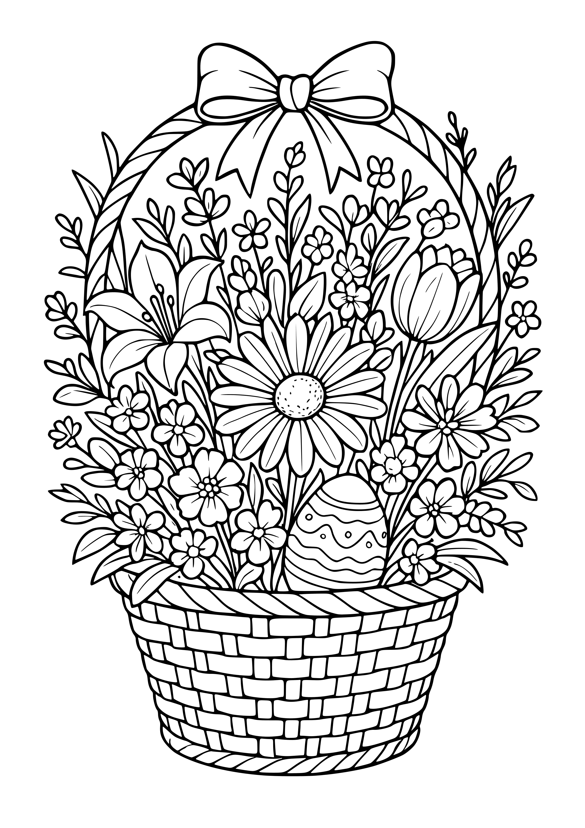 Easter Basket Bursting with Flowers Coloring Page