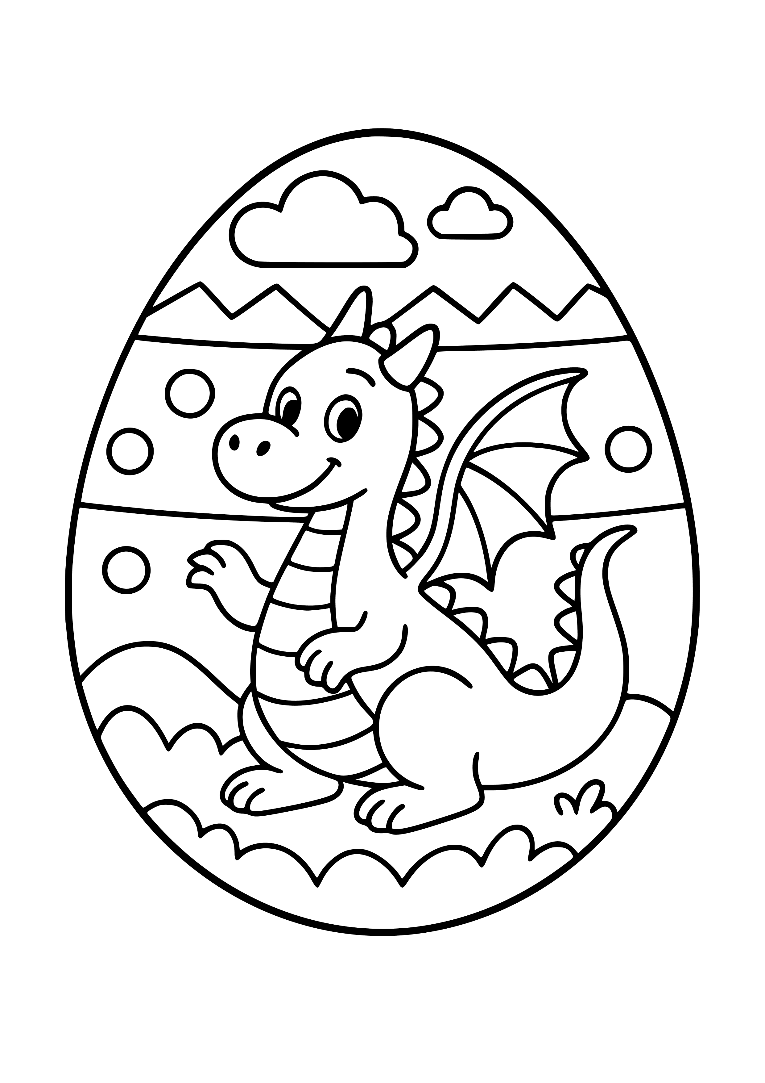 Easter Egg with a Dragon Design Coloring Page