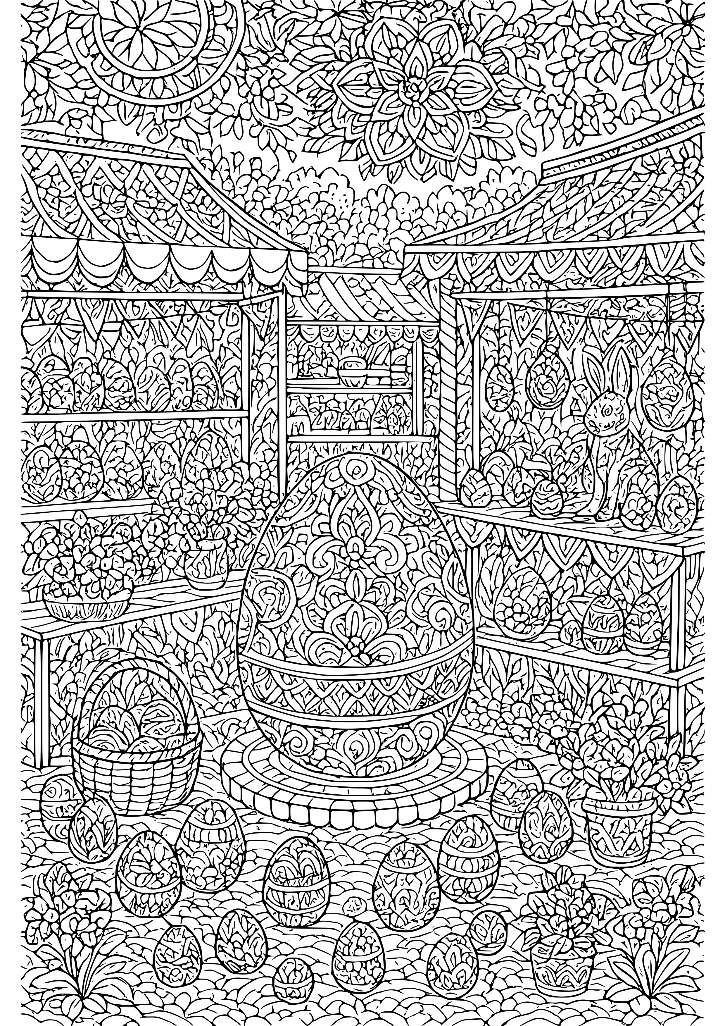 Easter Market Scene with Stalls Coloring Page