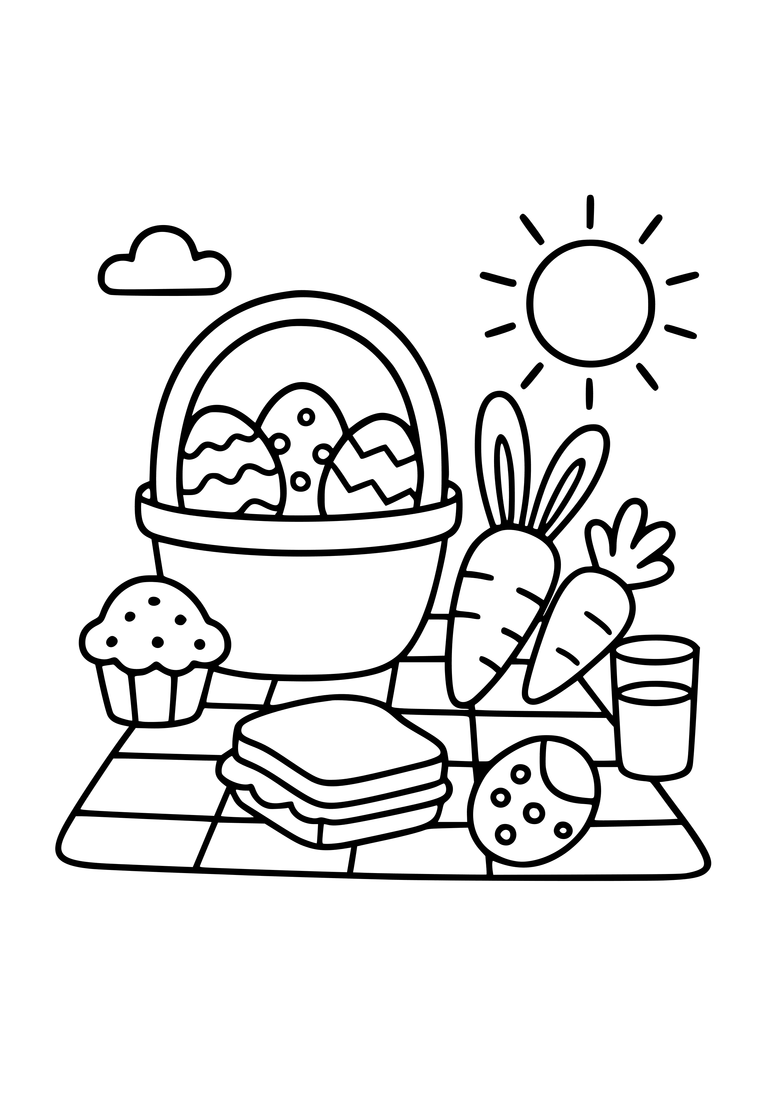 Easter Picnic with Food and Drinks Coloring Page