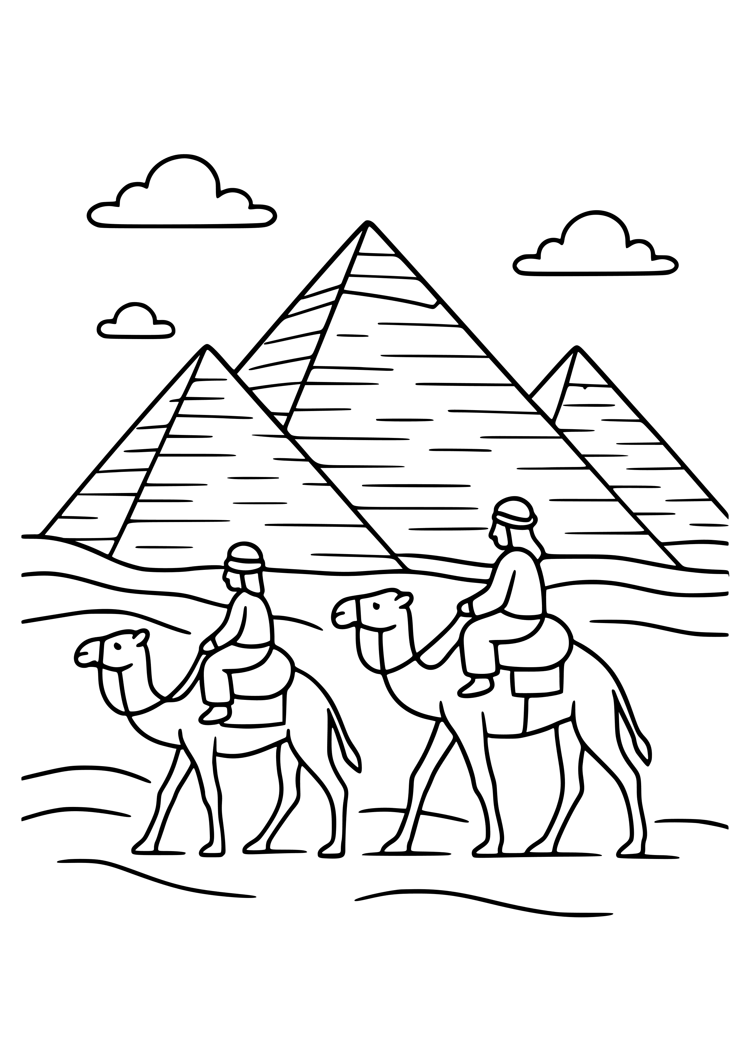 Egyptian Pyramids with Camels in the Desert Coloring Page
