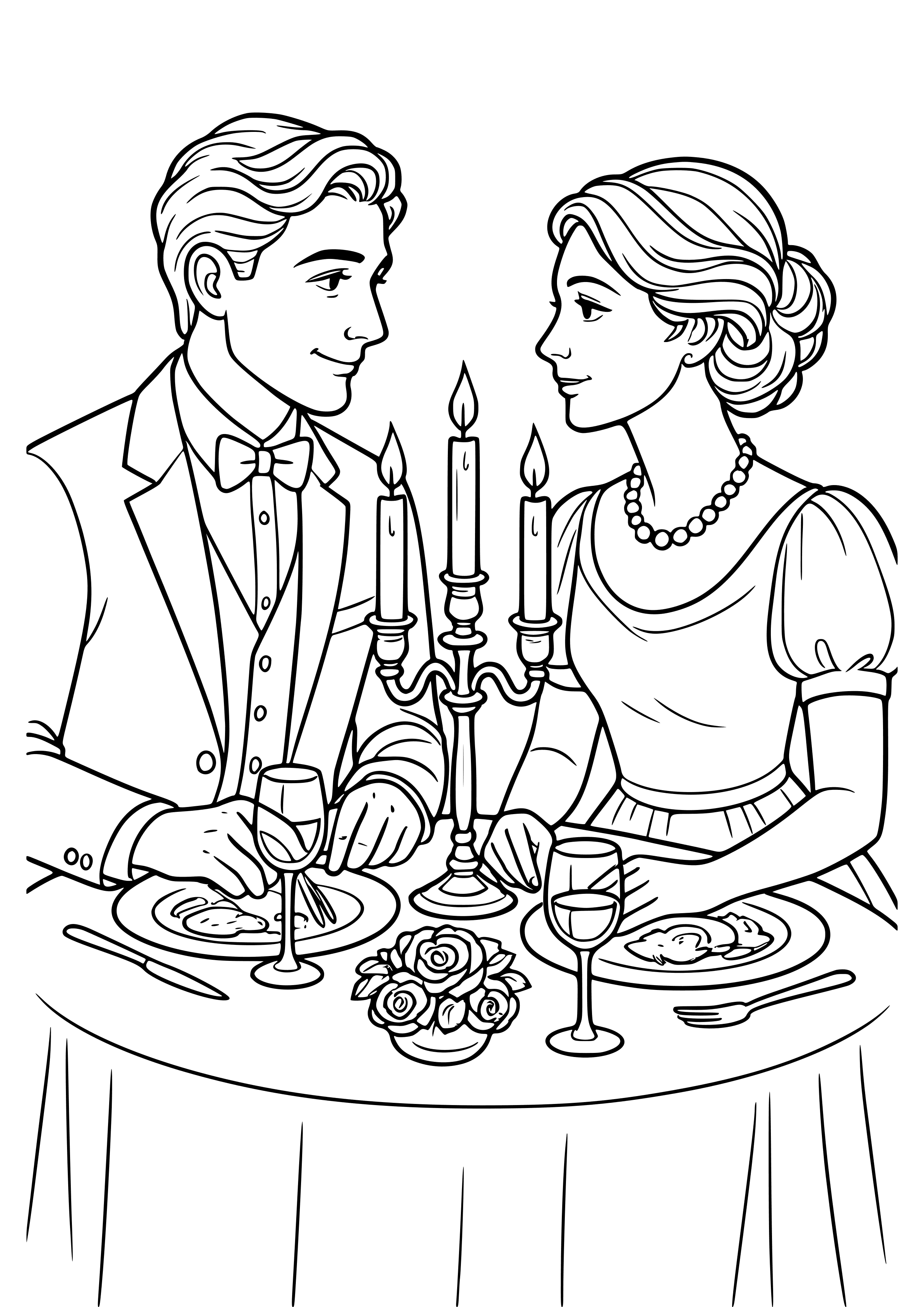 Elegant Couple Dining by Candlelight Coloring Page