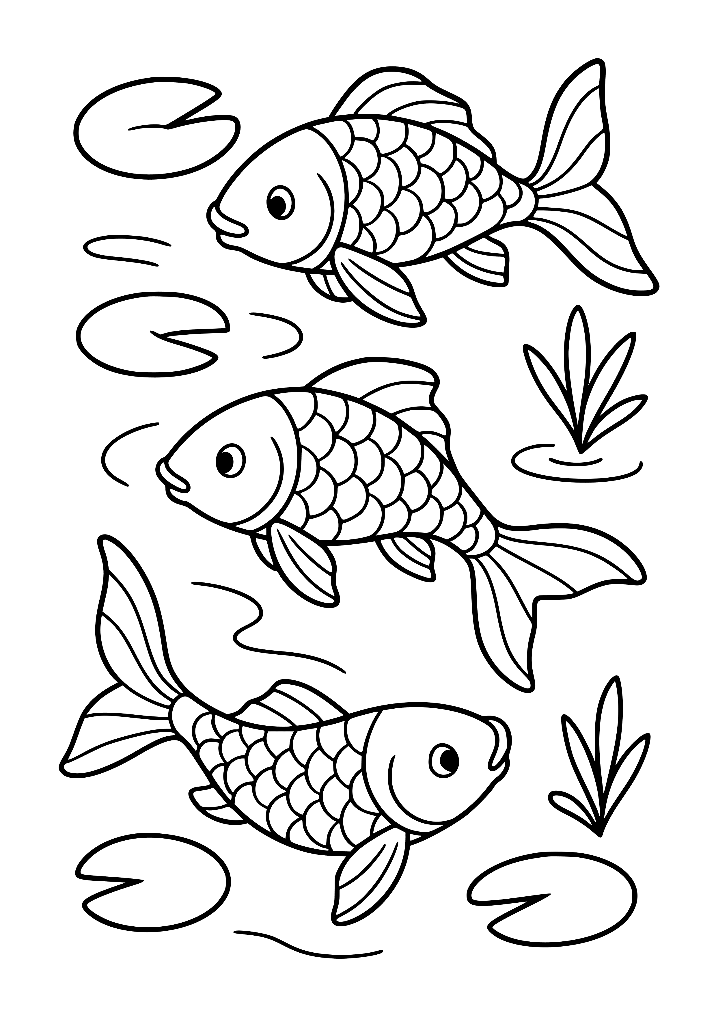 Elegant Koi Fish Swimming in a Pond Coloring Page