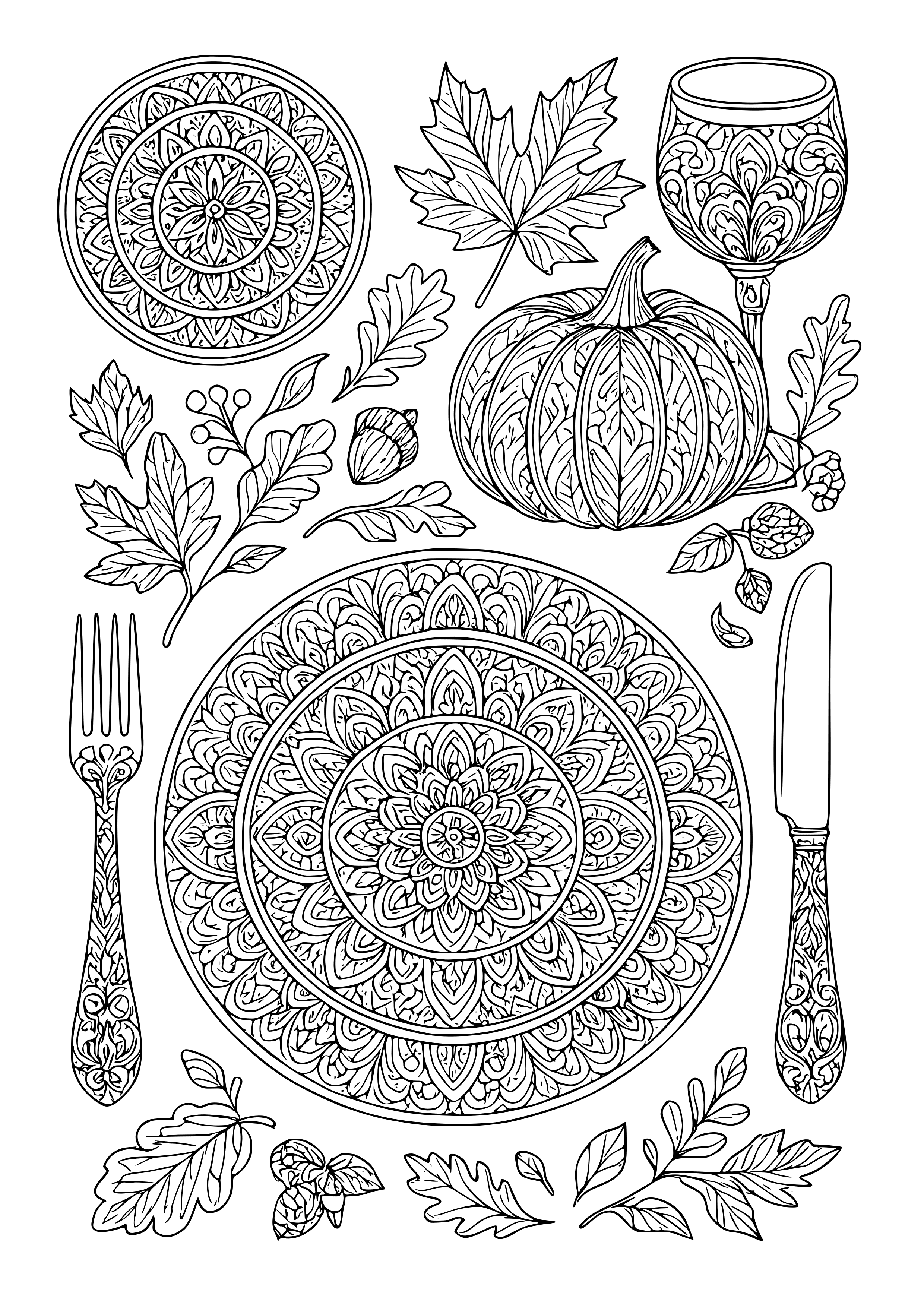 Elegant Table Setting for Dinner Coloring Page