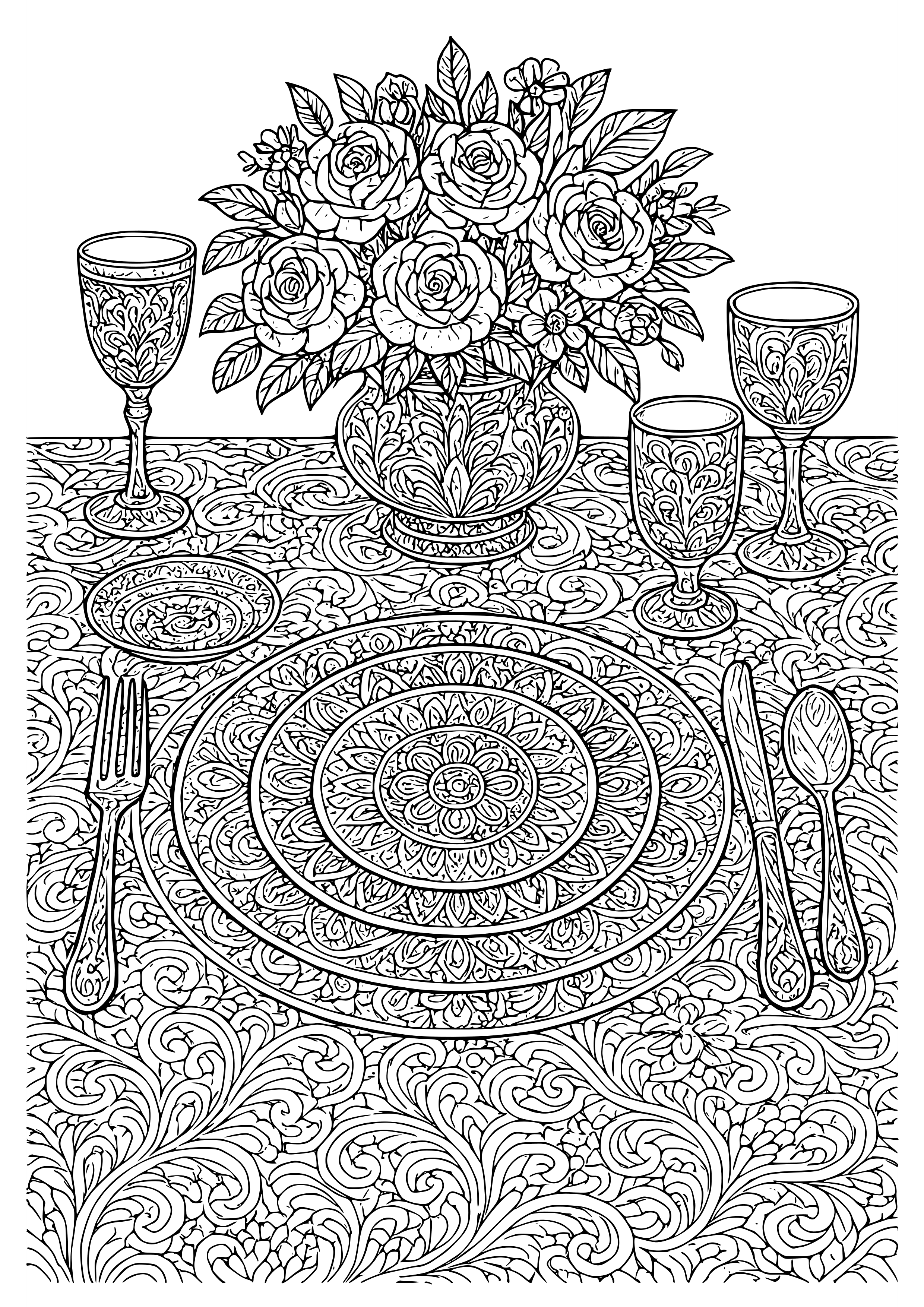 Elegant Table Setting for the Reception Coloring Page