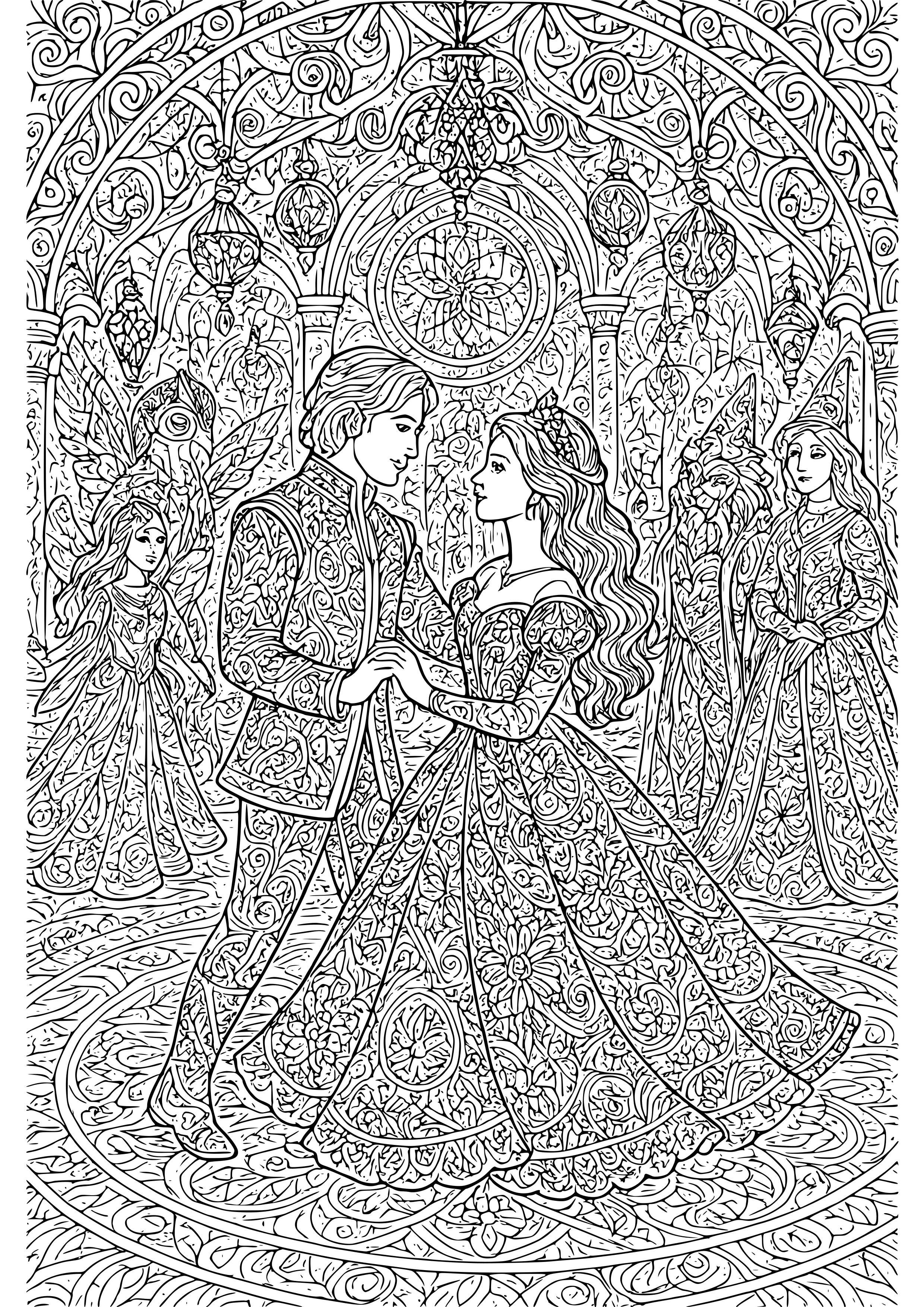 Enchanted Ball with Magical Guests Coloring Page