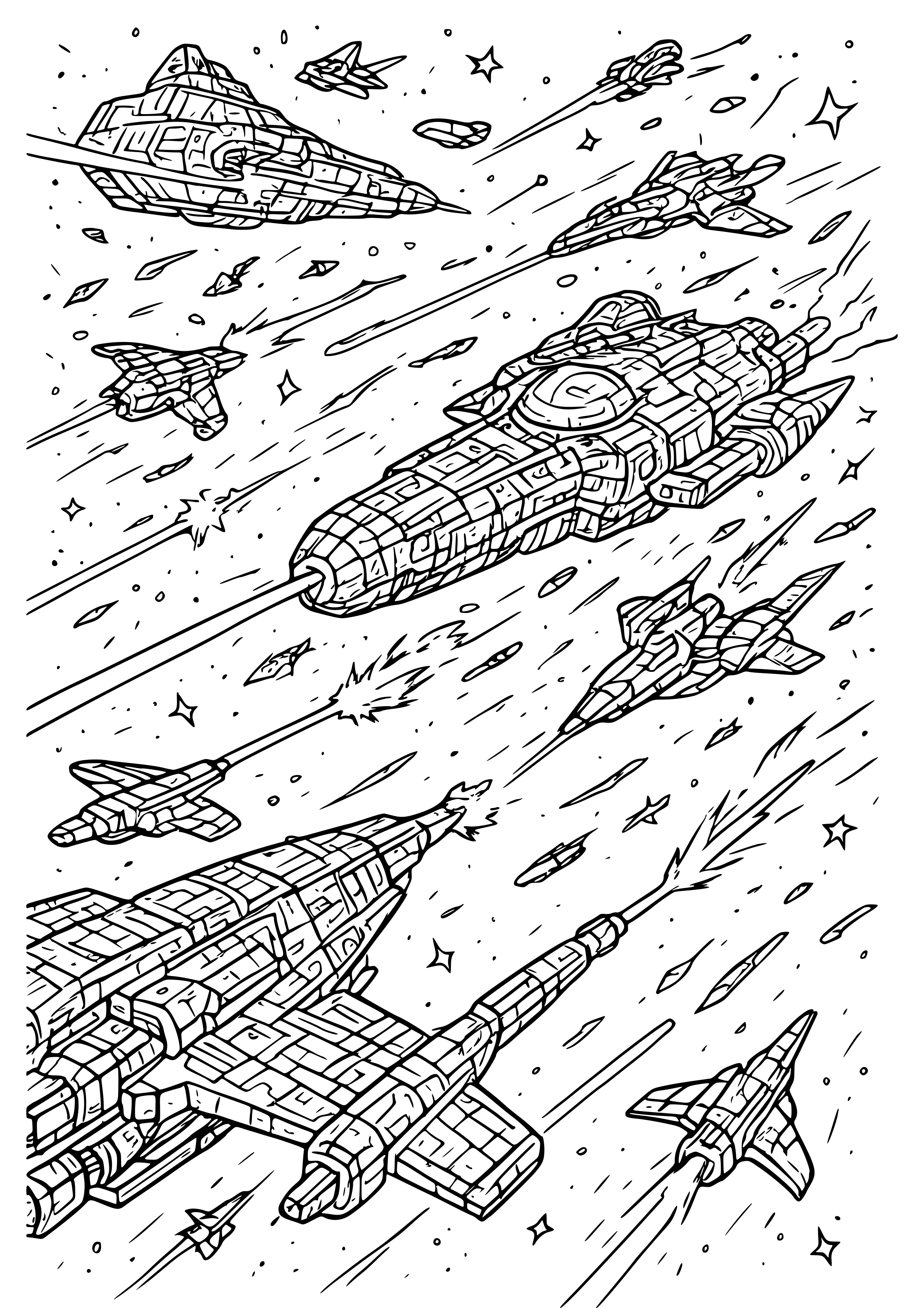 Epic Space Battle Between Spaceships Coloring Page