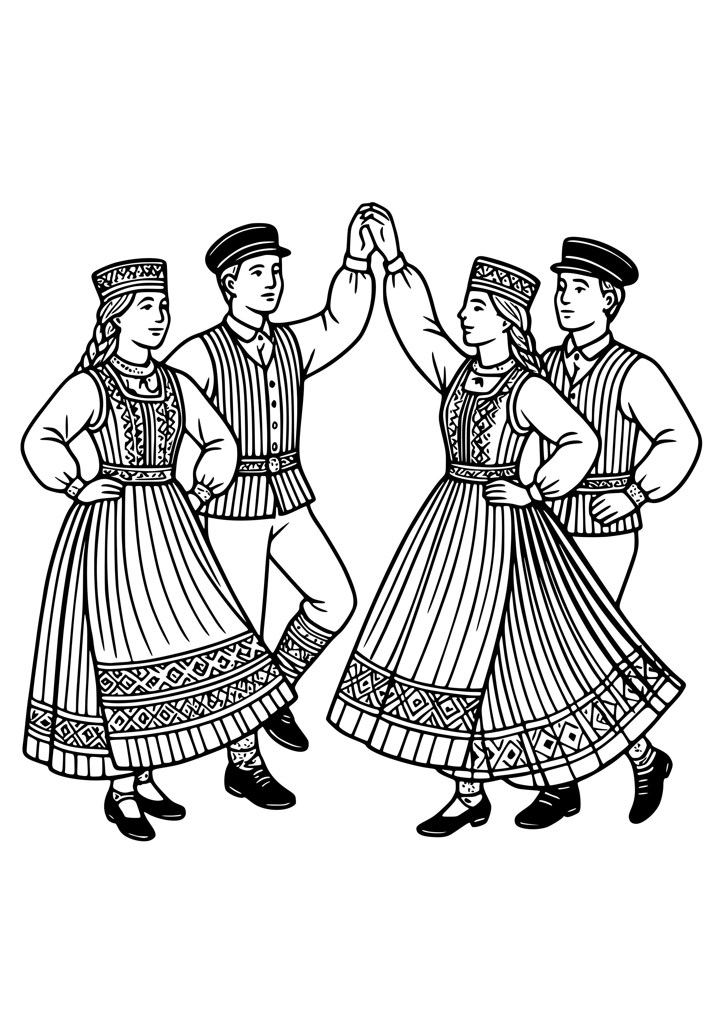 Estonian Folk Dancers in Traditional Costumes Coloring Page