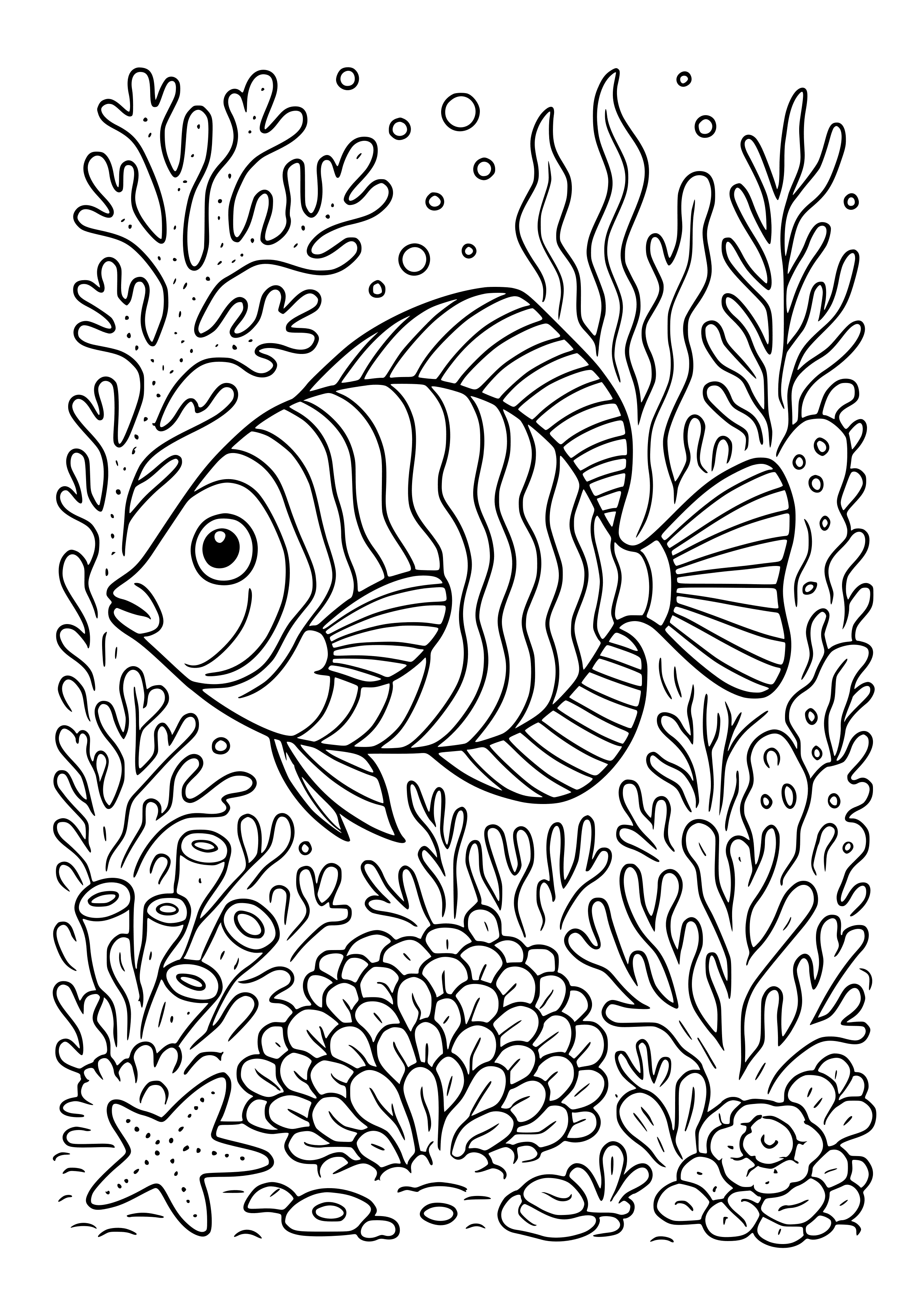 Exotic Fish Swimming Through a Reef Coloring Page