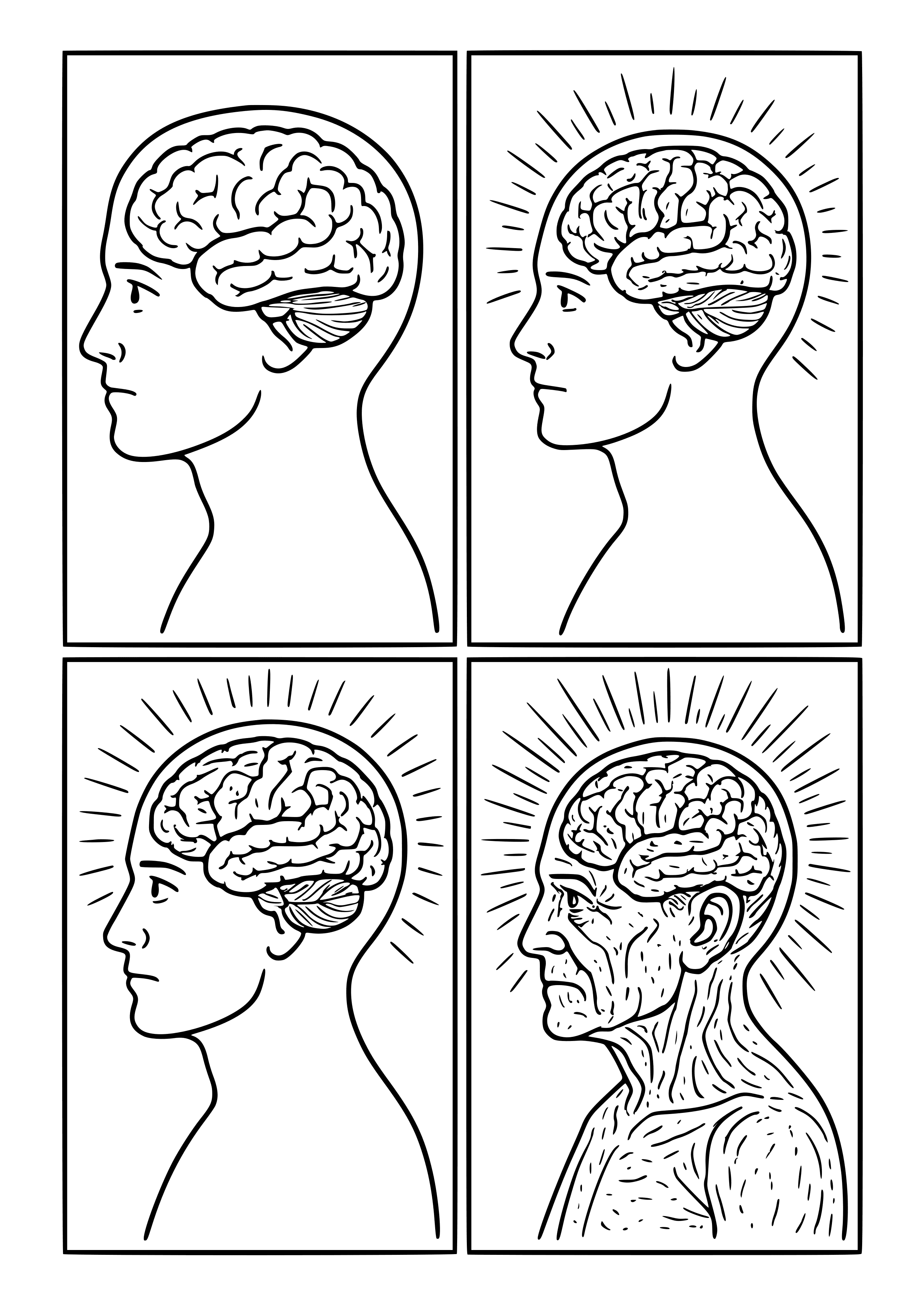 Expanding Brain Meme with Four Panels Coloring Page
