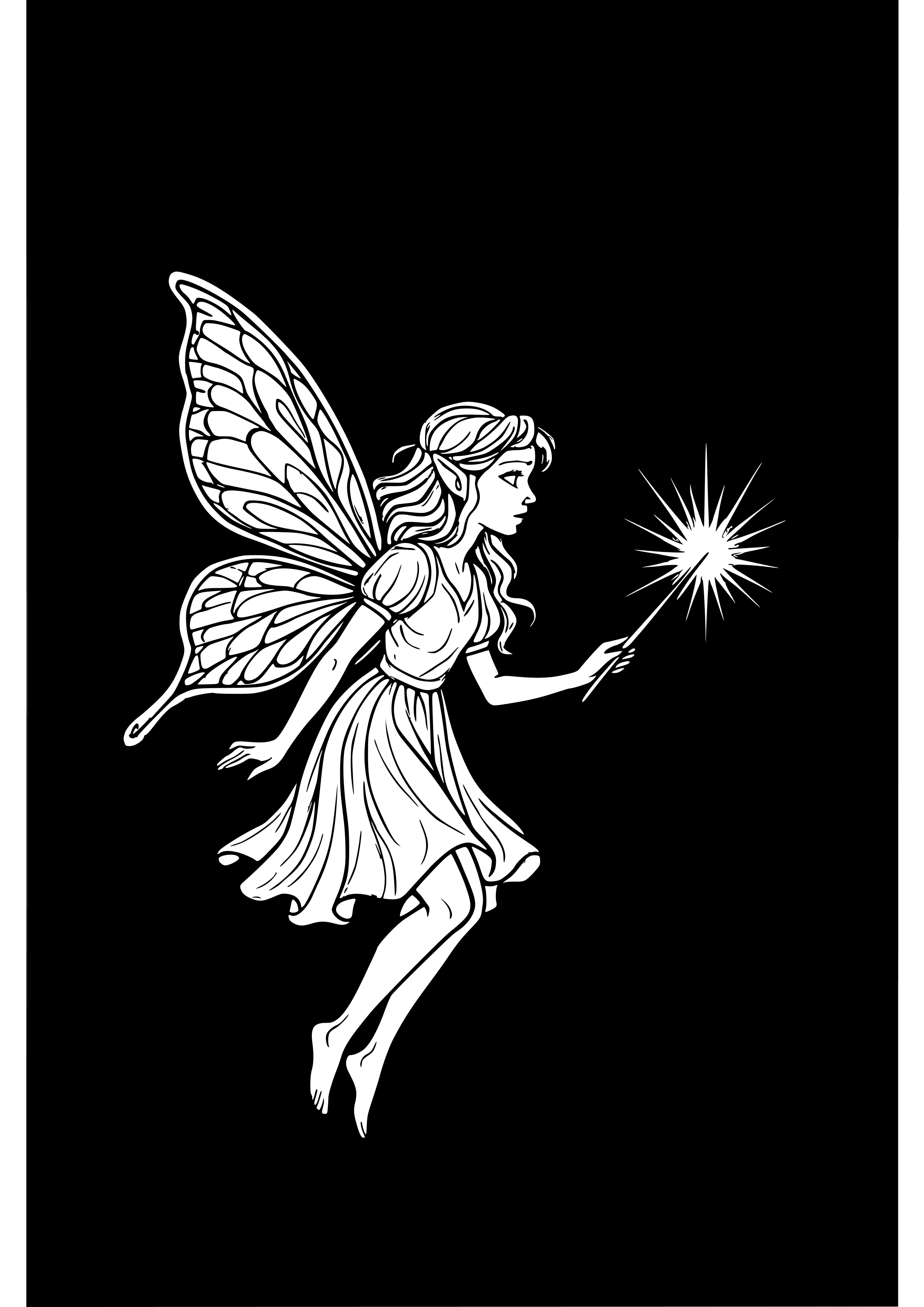 Fairy Illuminating a Dark Forest with Her Wand Coloring Page