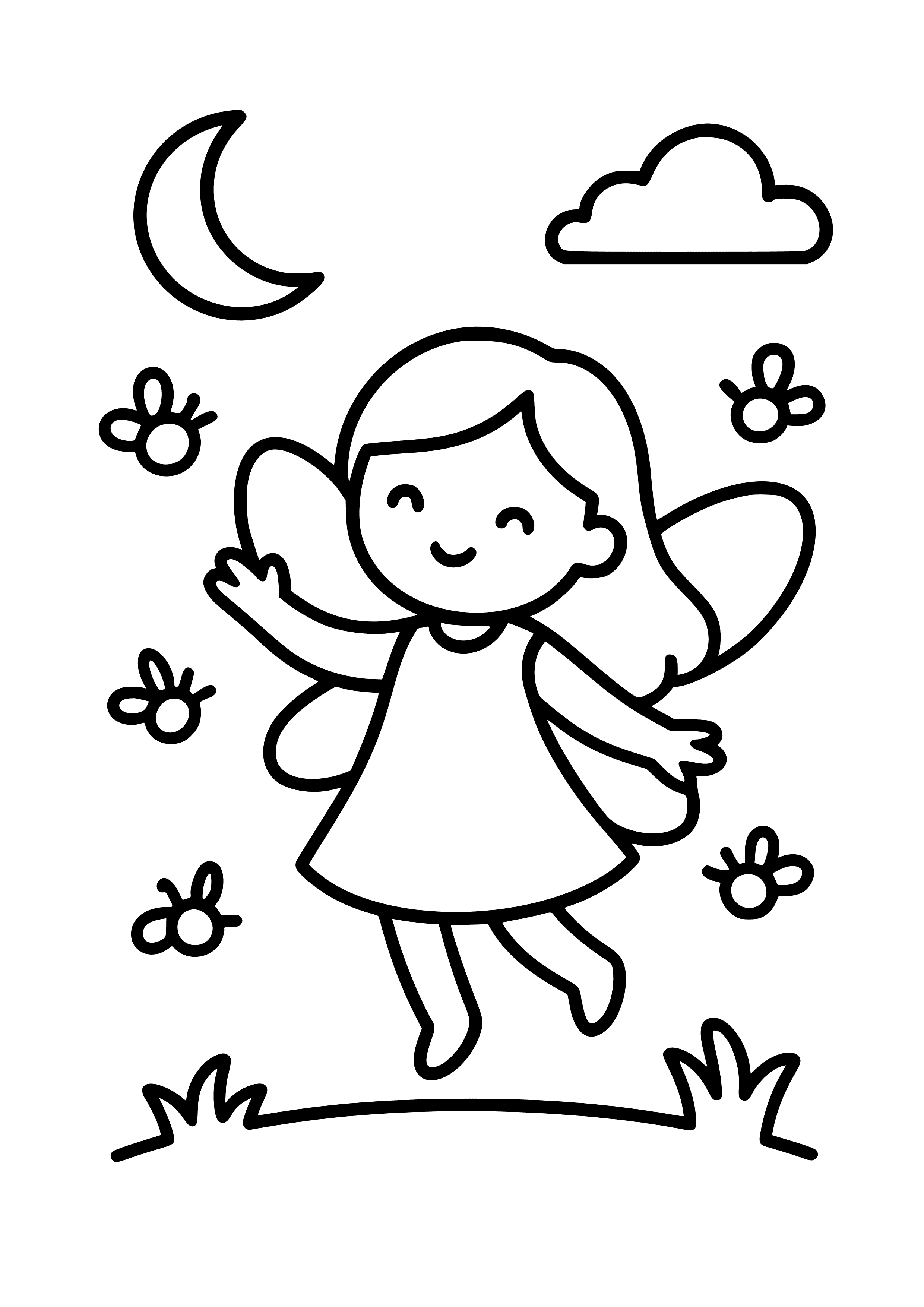 Fairy Playing with Glowing Fireflies at Dusk Coloring Page