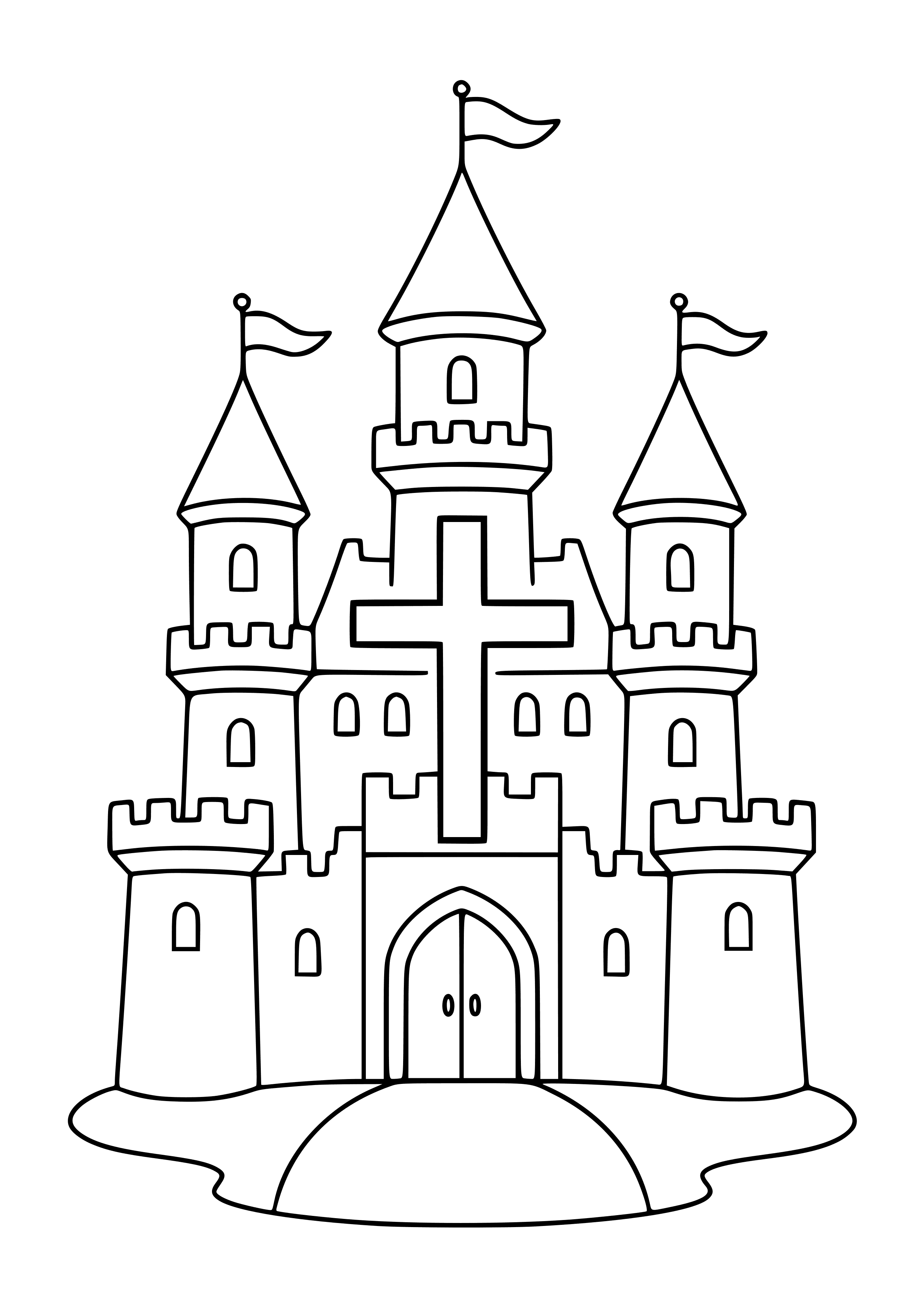 Fairy Tale Castle with a Cross Coloring Page