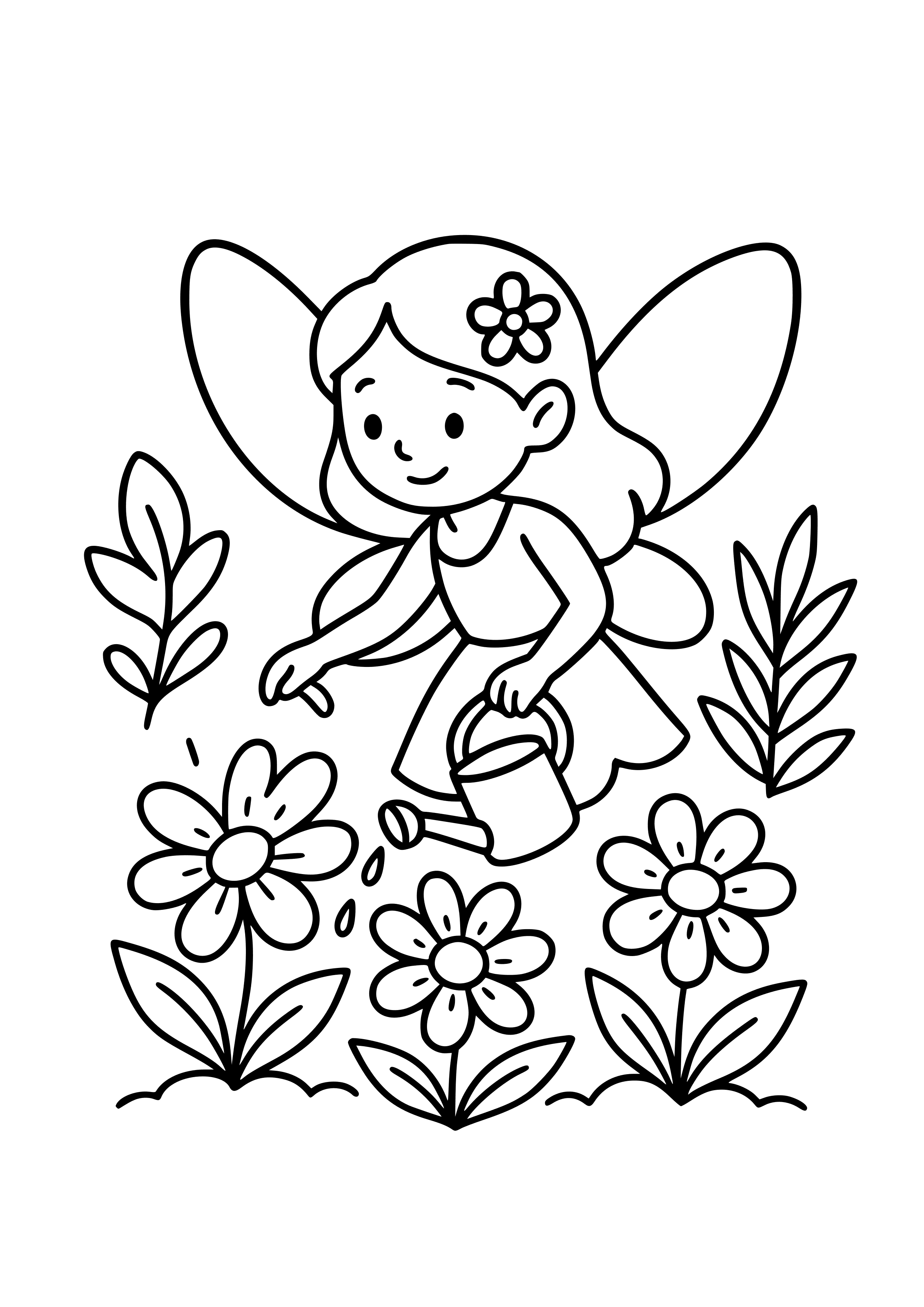 Fairy Tending to a Garden of Glowing Flowers Coloring Page