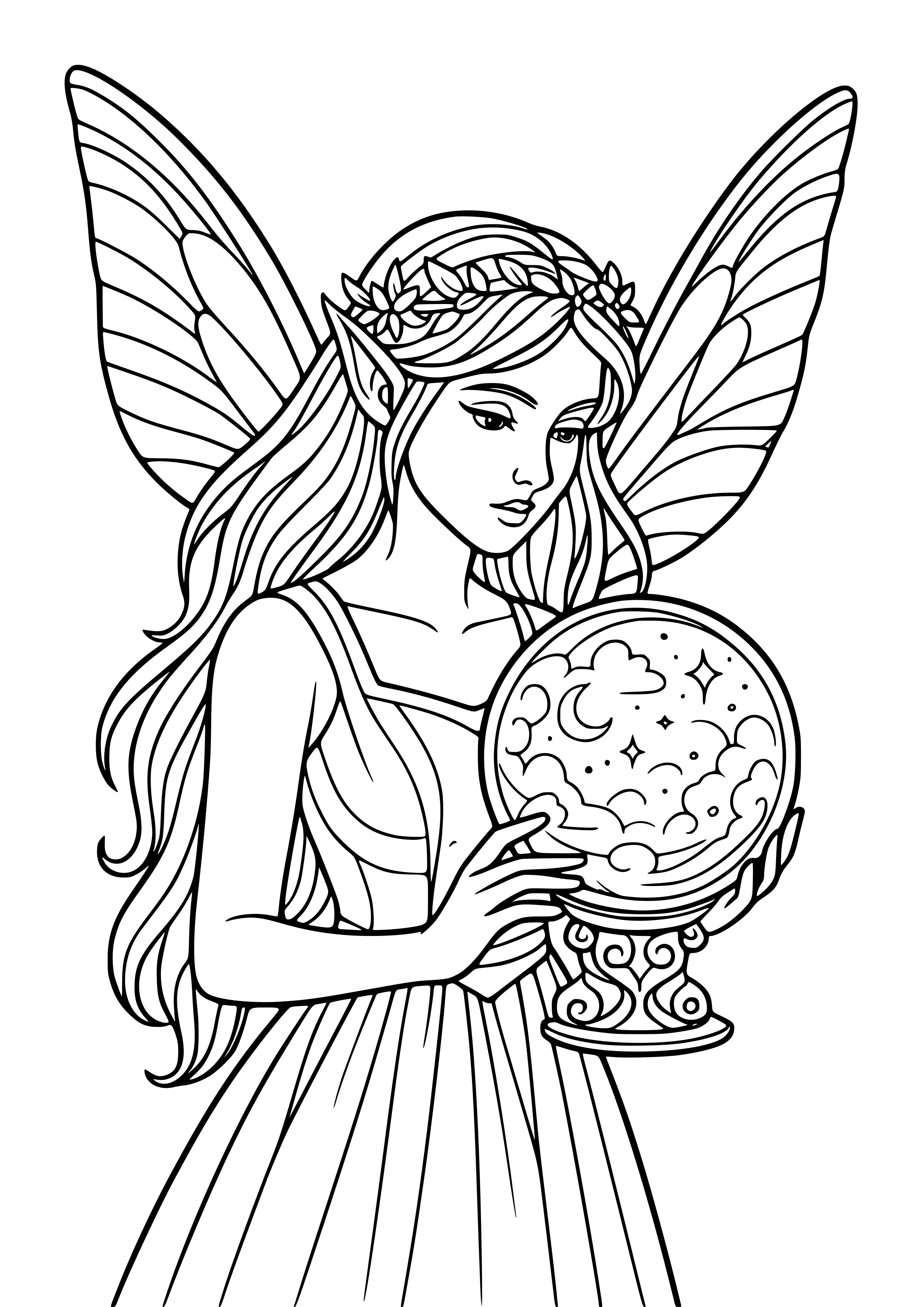 Fairy Using a Crystal Ball to See the Future Coloring Page