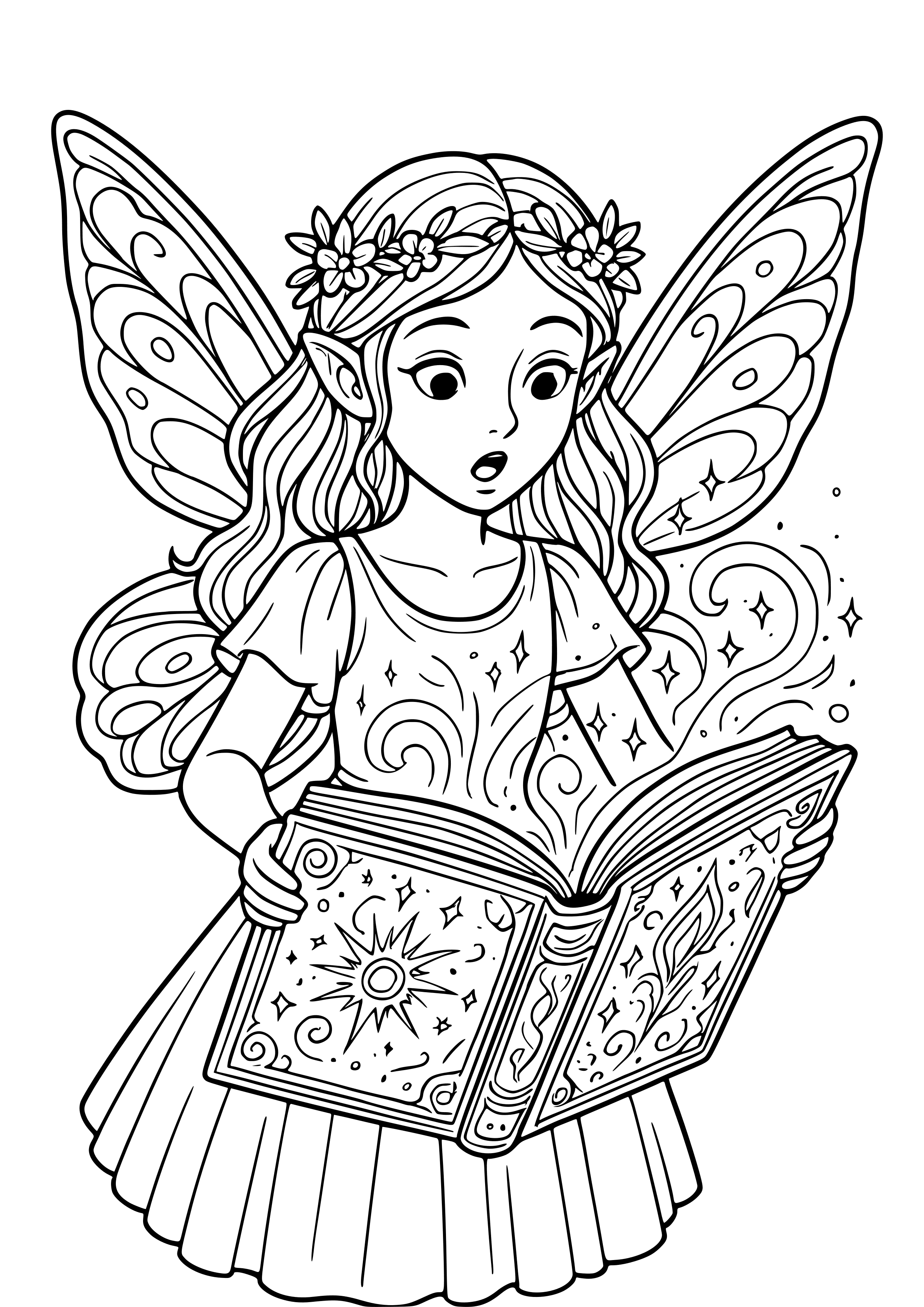 Fairy with a Magical Book Revealing Her Destiny Coloring Page