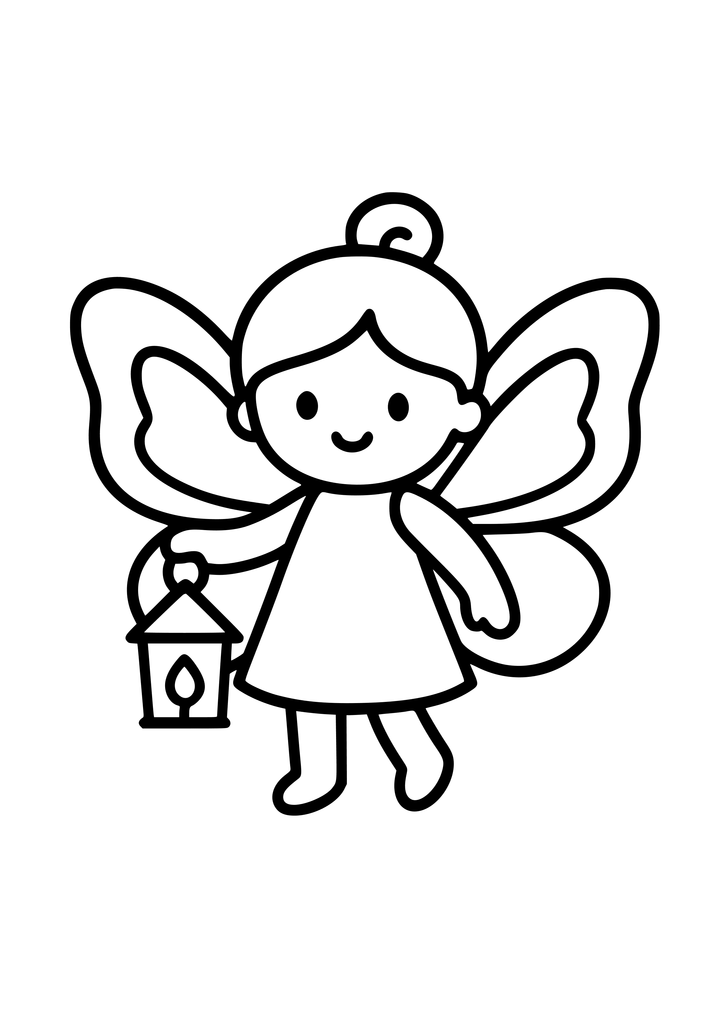 Fairy with Butterfly Wings Holding a Lantern Coloring Page