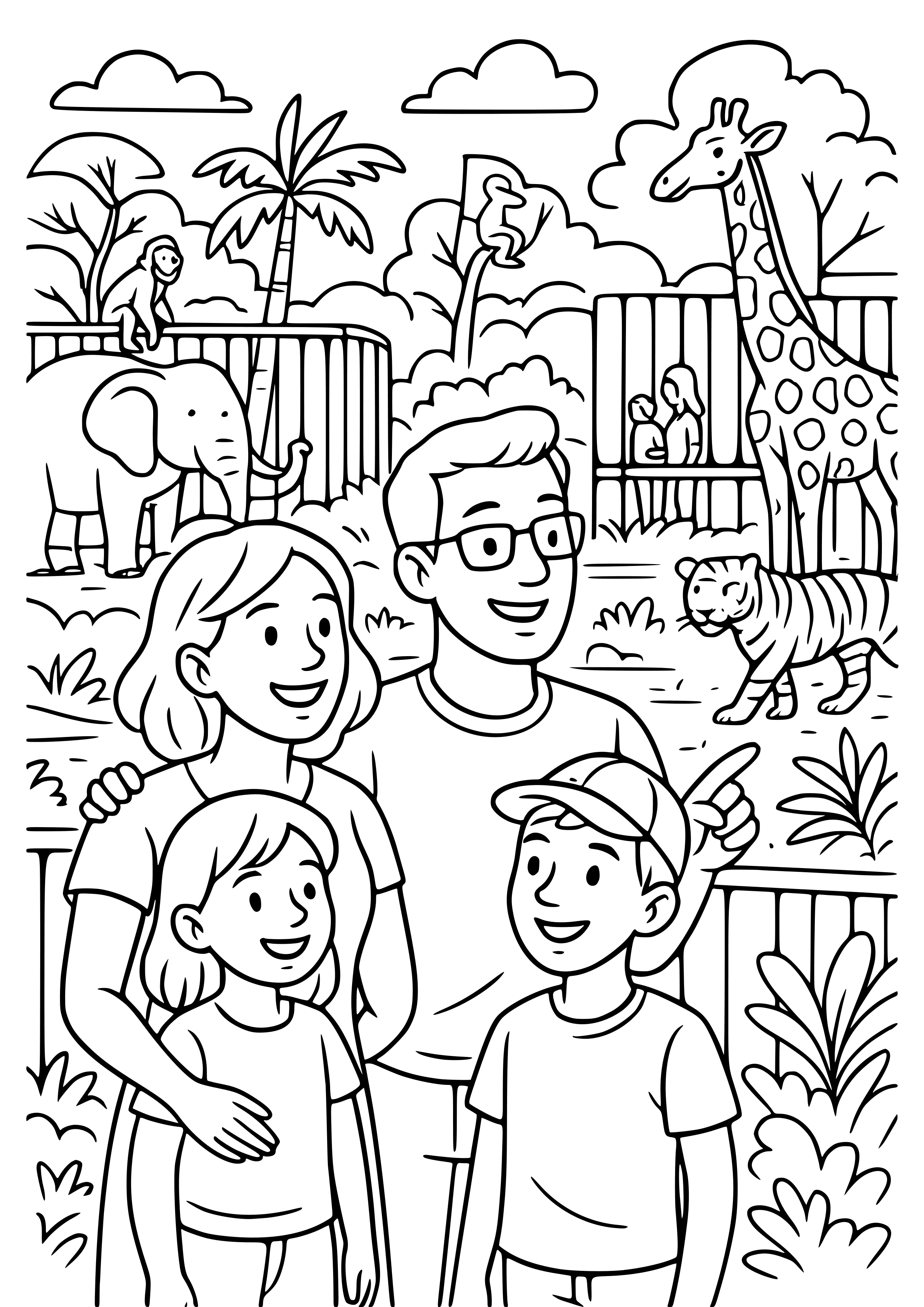 Family Enjoying a Day at the Zoo Coloring Page