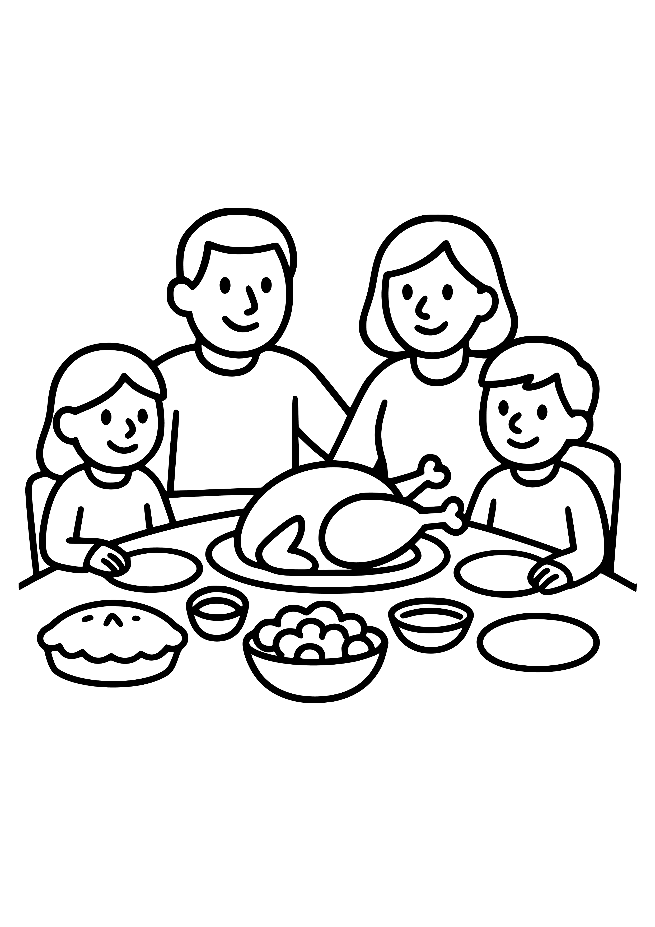 Family Gathered Around a Table Coloring Page
