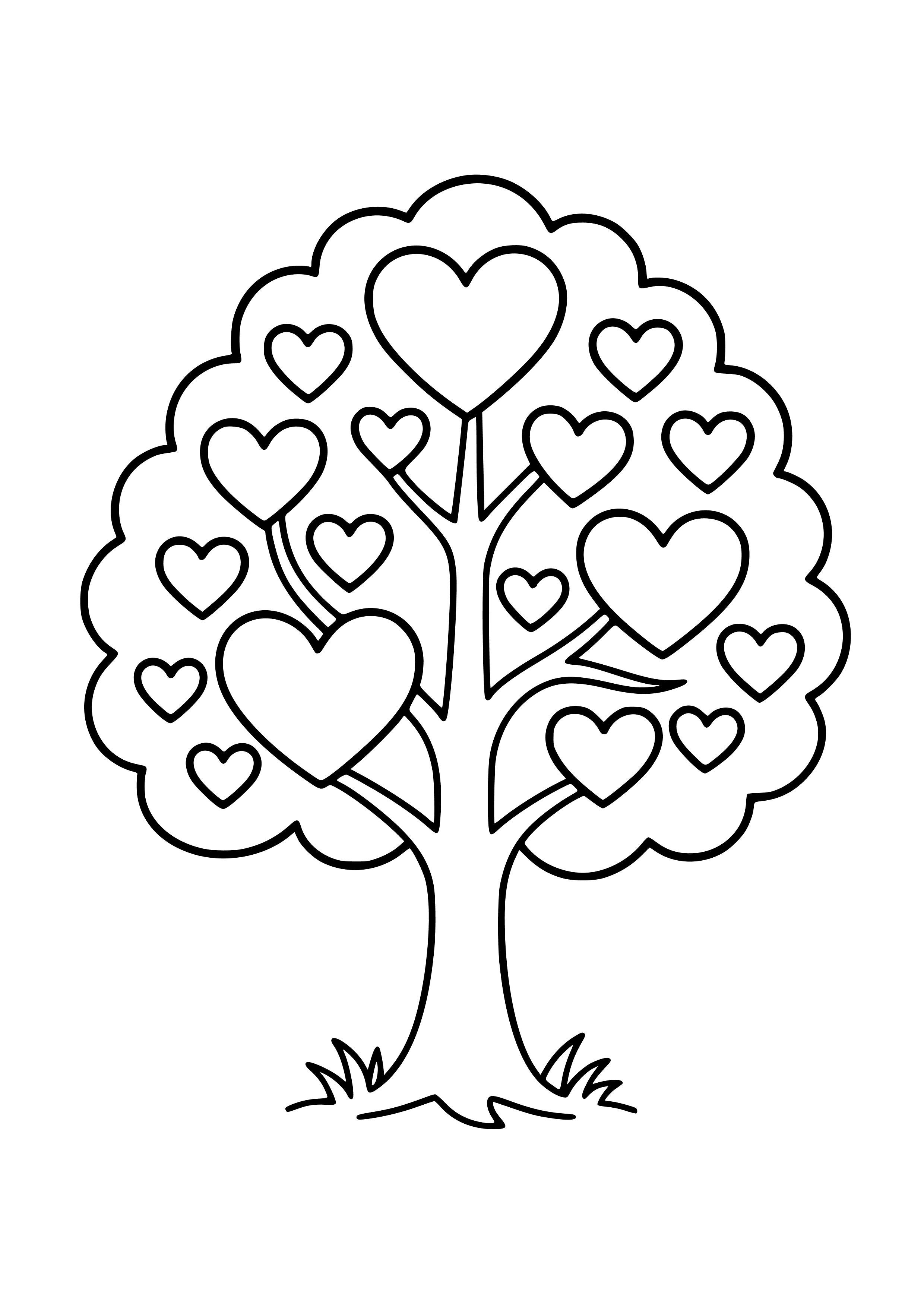 Family Tree with Hearts Coloring Page