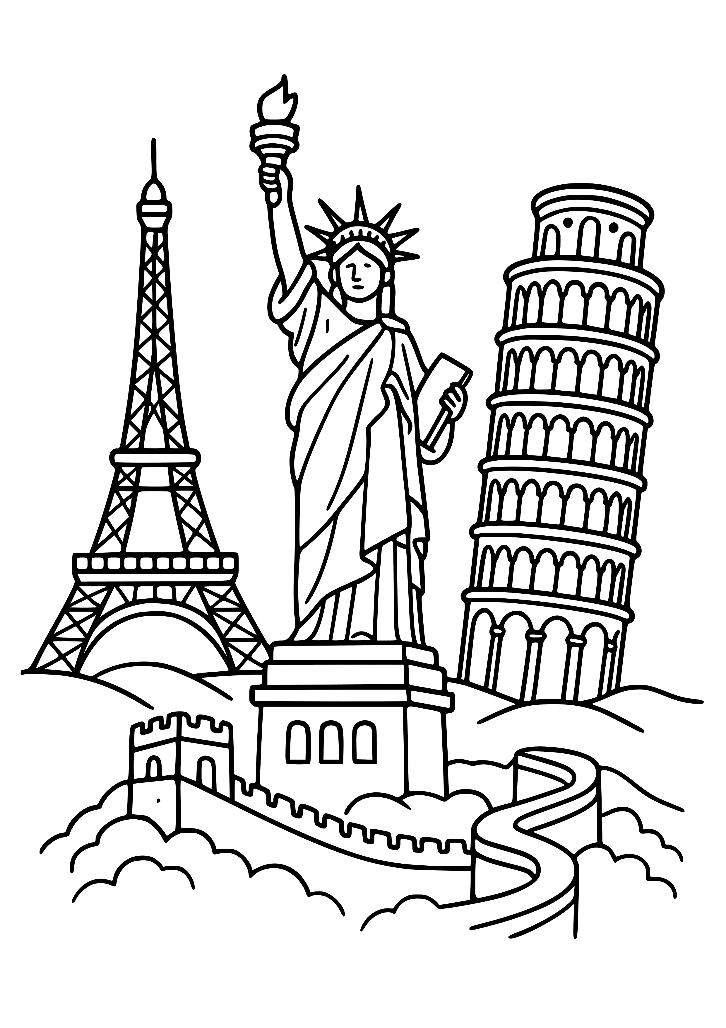Famous Landmarks of the World Coloring Page