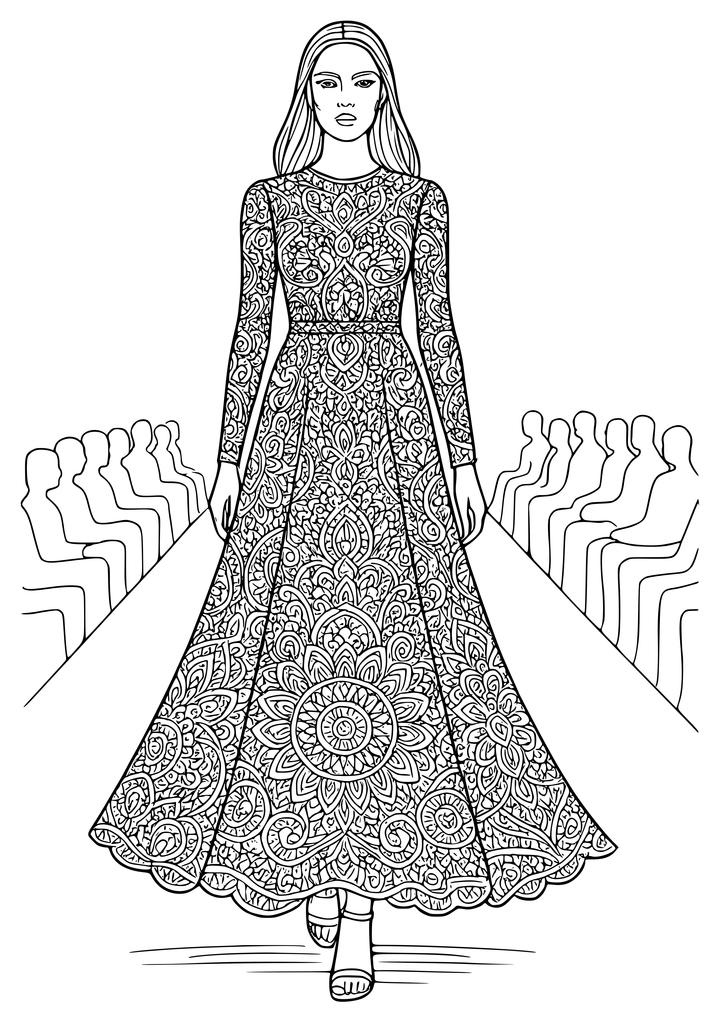 Fashion Model on a Runway Coloring Page