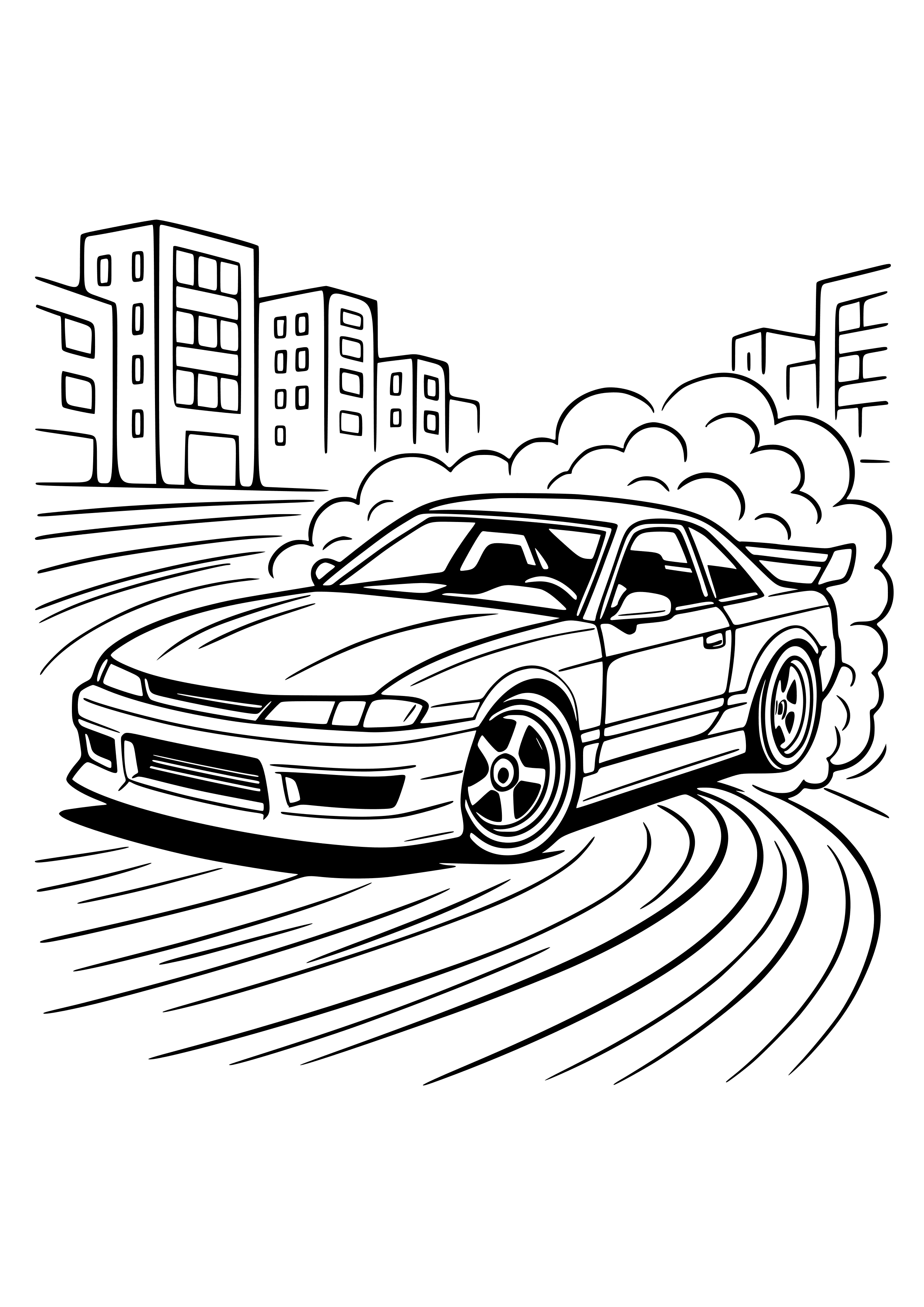 Fast Car in a Street Drift Coloring Page