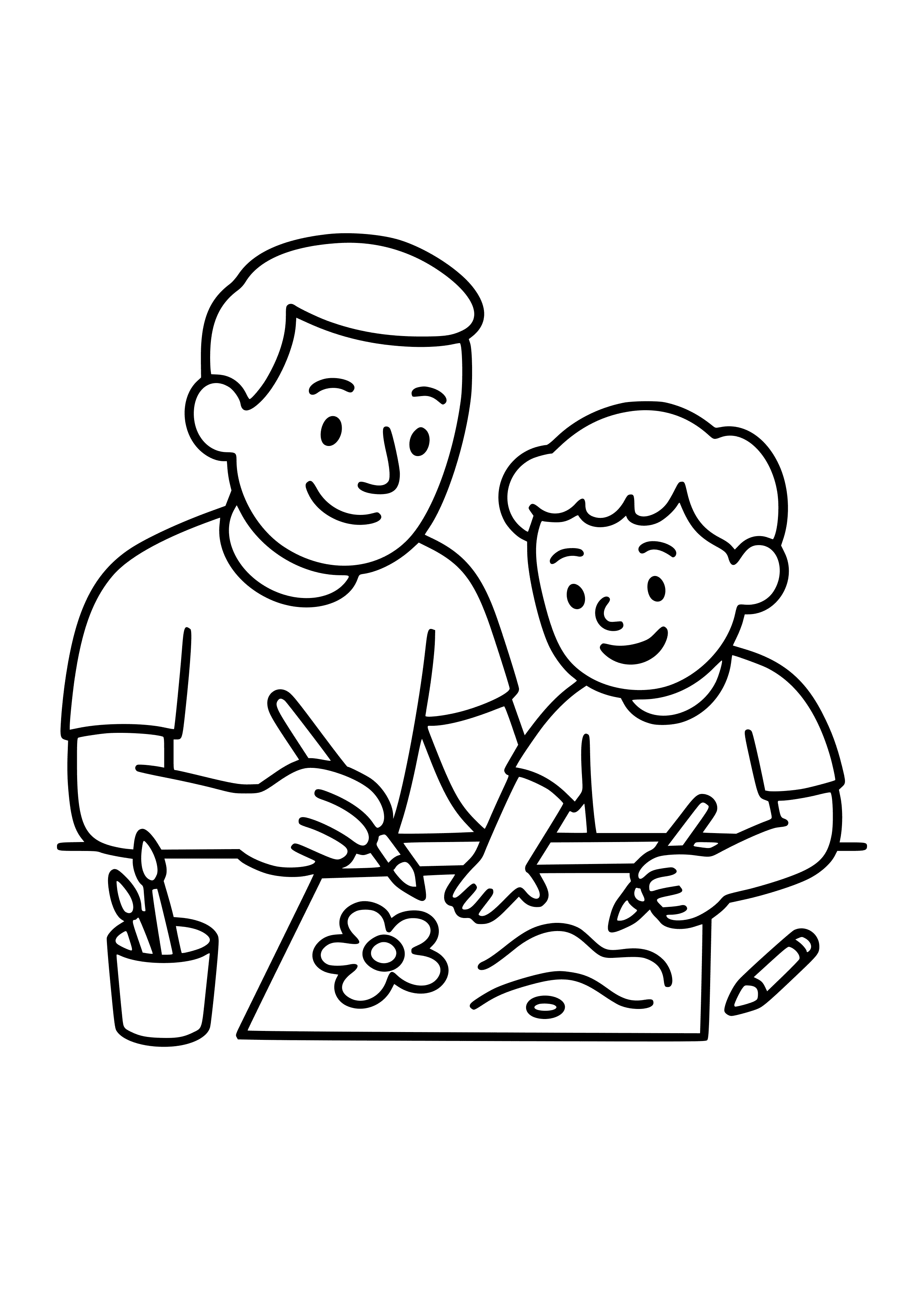 Father and Child Creating Art Coloring Page