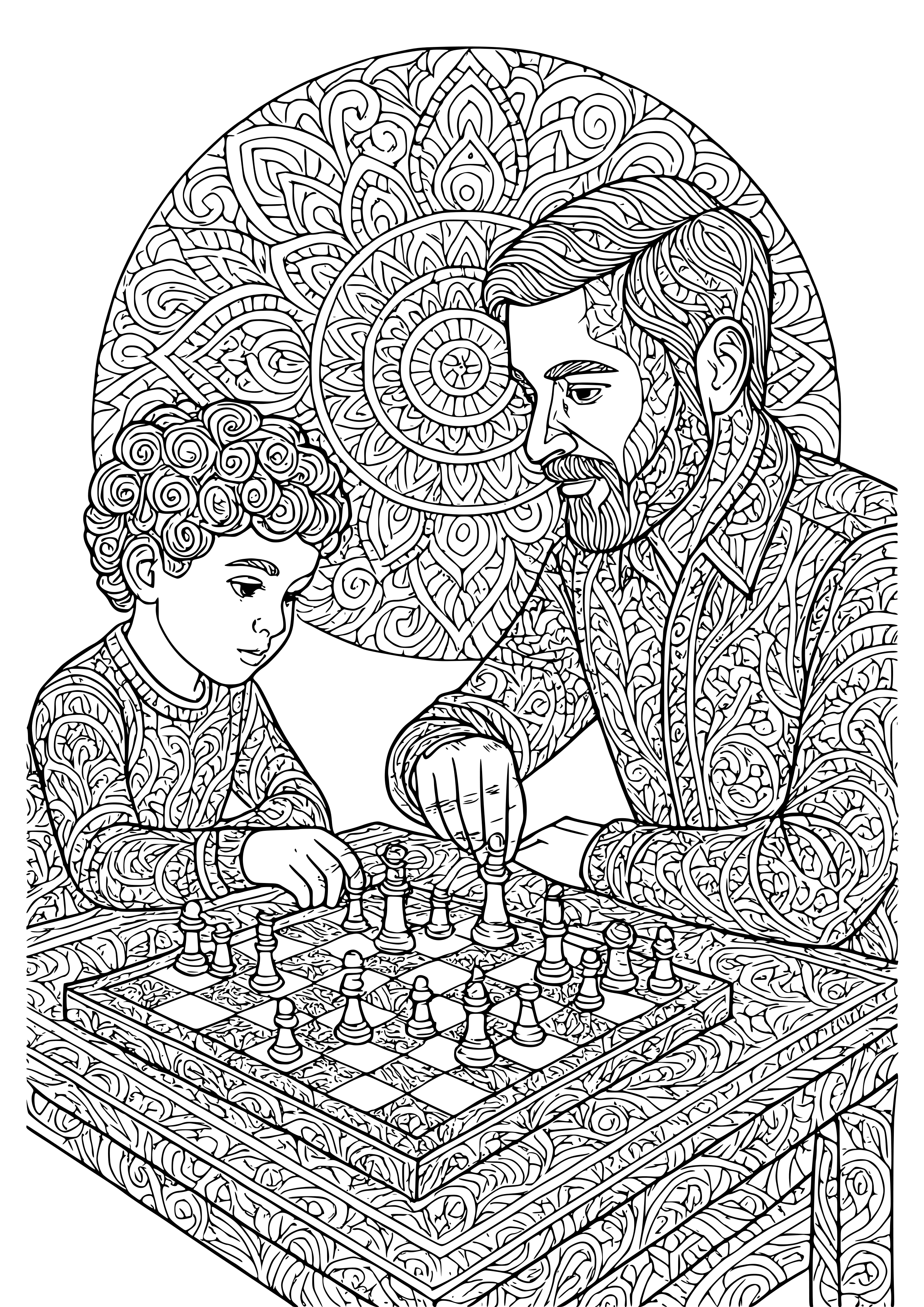 Father and Child Playing Chess Coloring Page