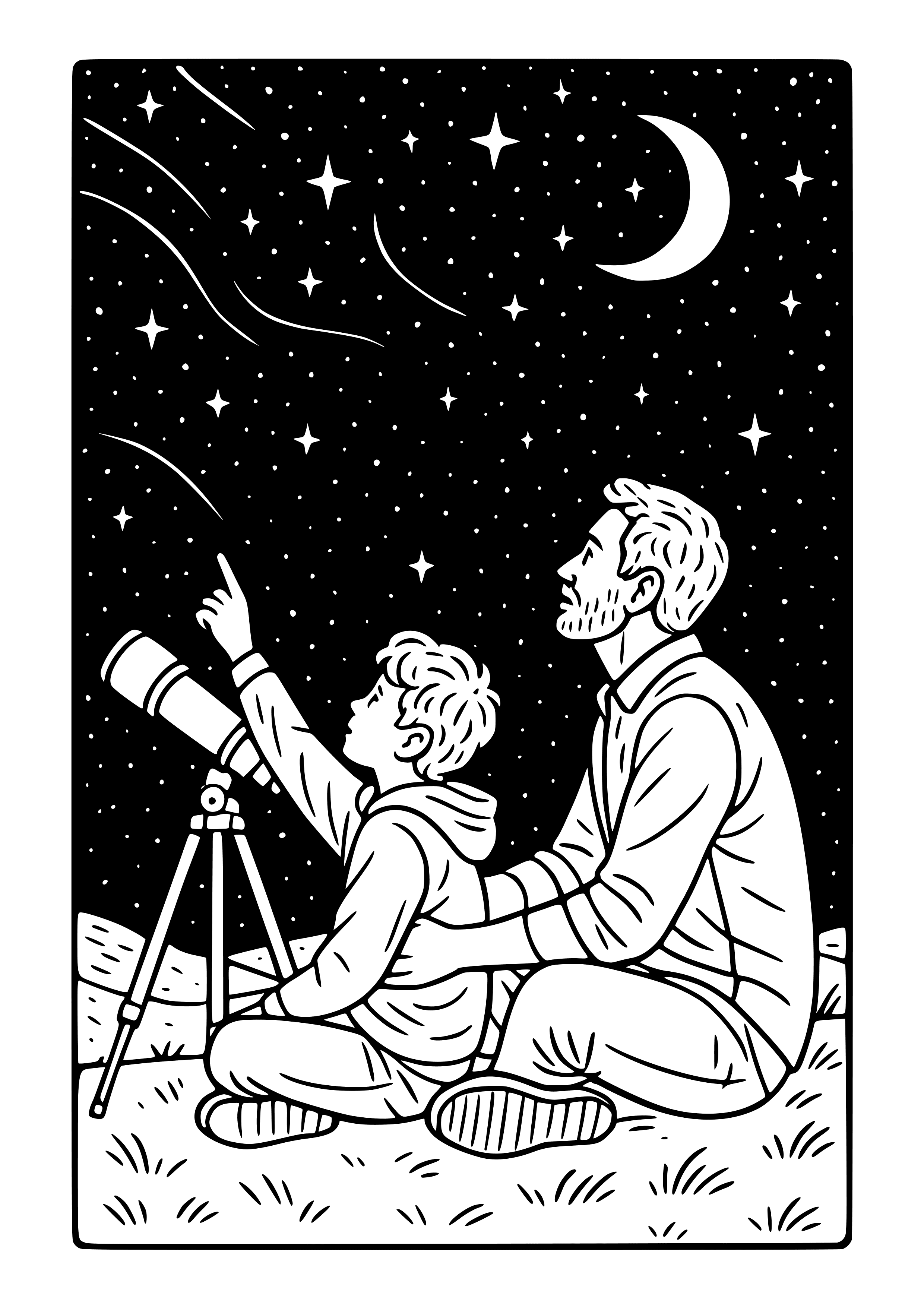 Father and Child Stargazing Coloring Page