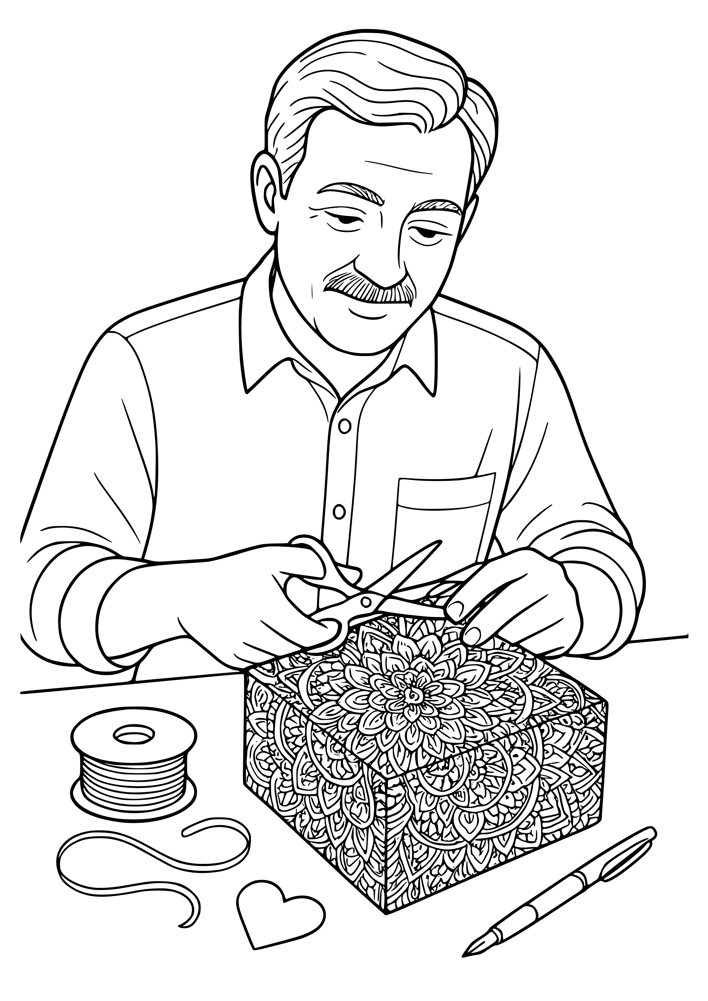 Father Crafting a Handmade Gift Coloring Page