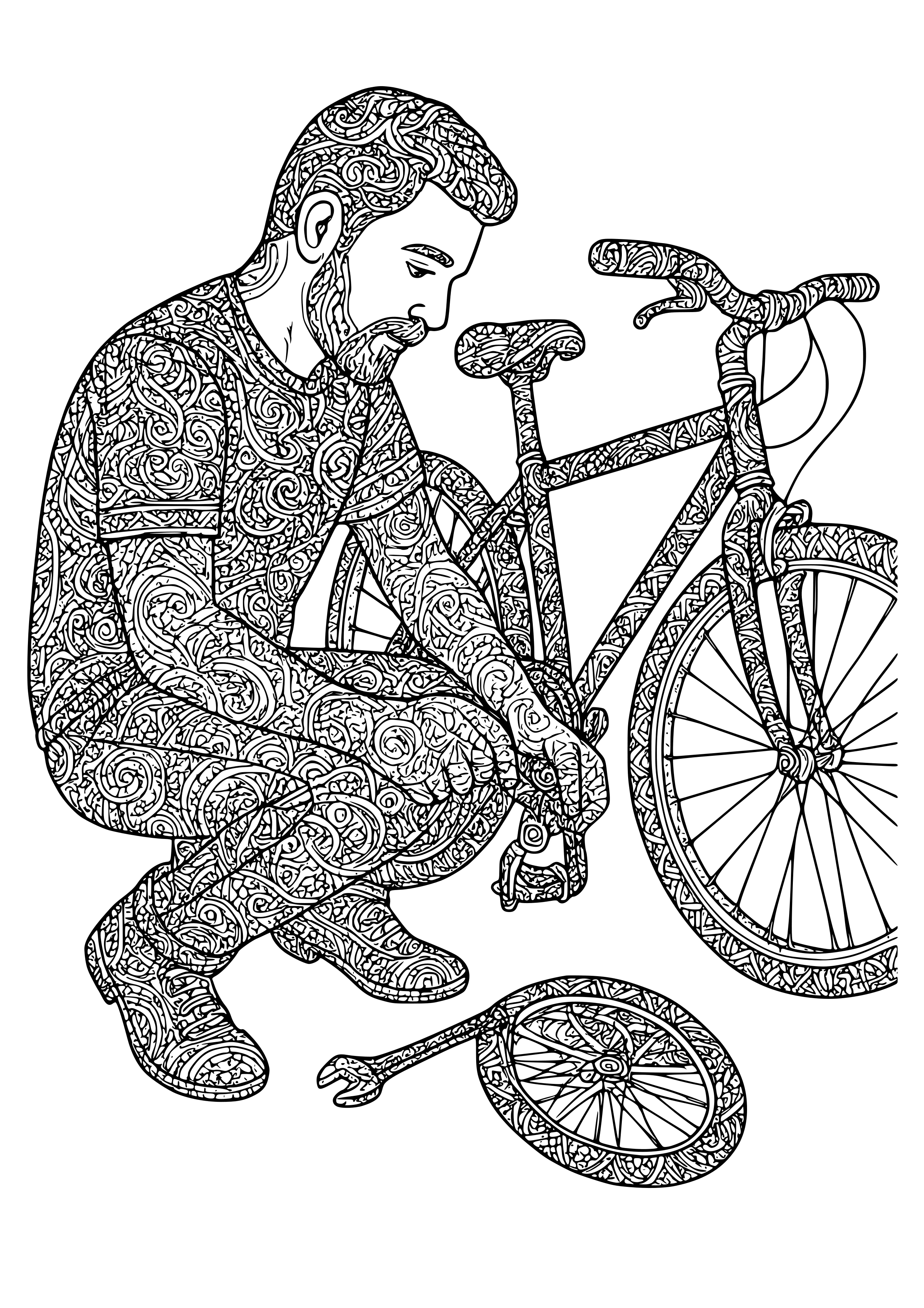 Father Fixing a Bicycle Coloring Page