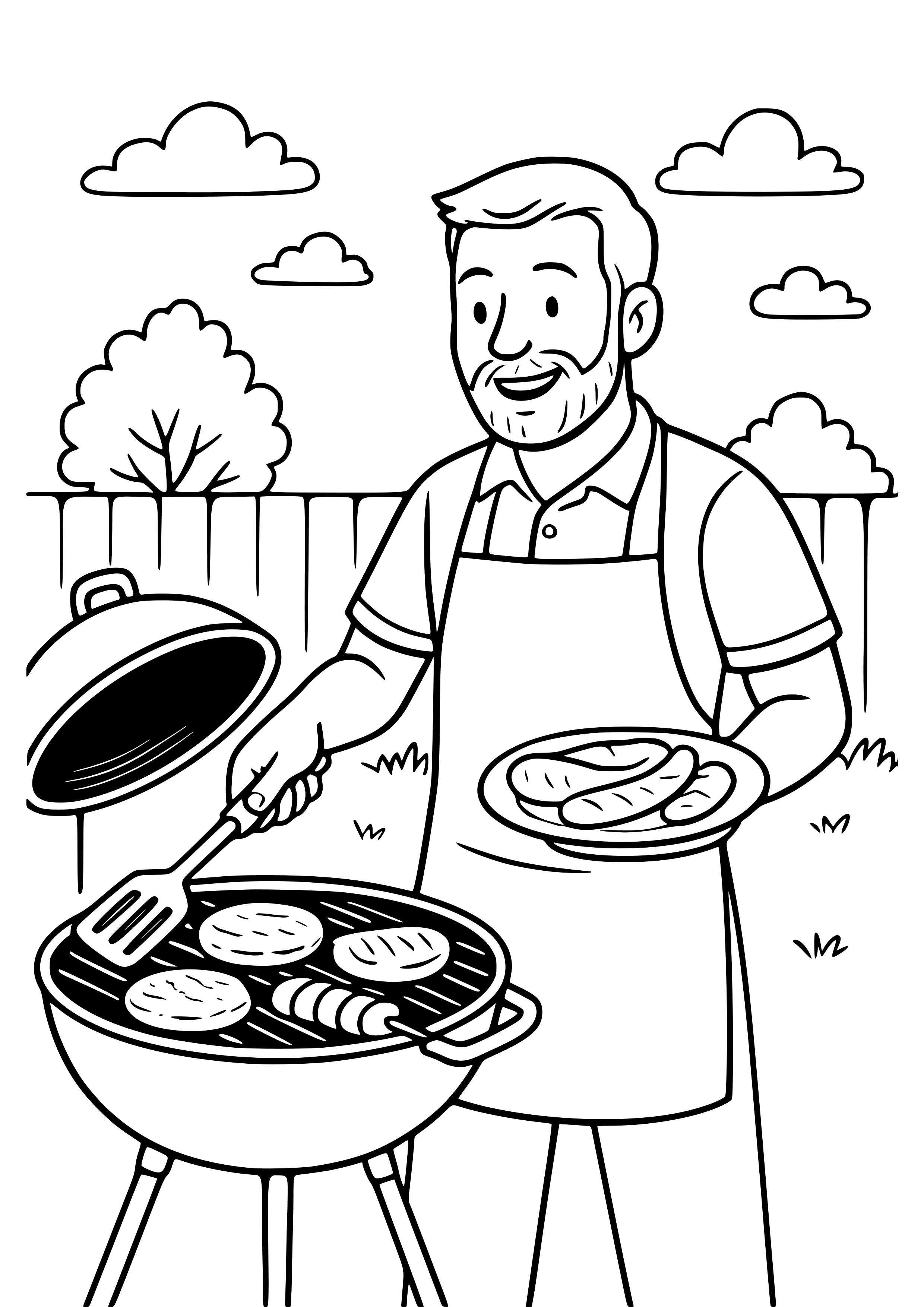 Father Hosting a Barbecue Coloring Page