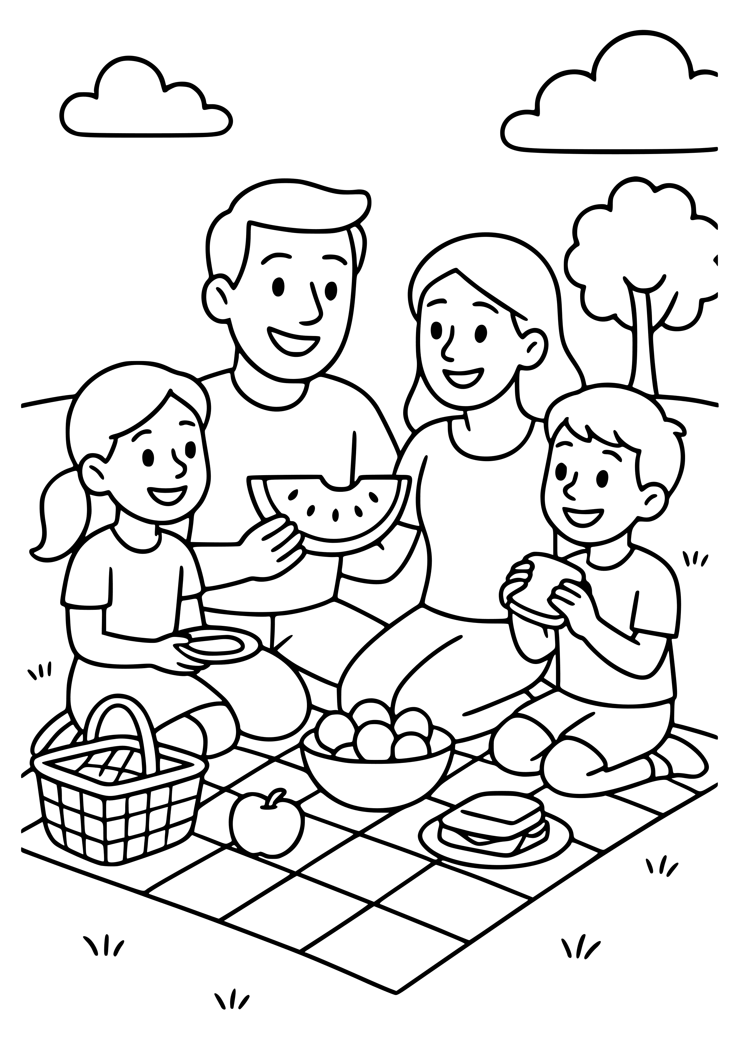 Father's Day Picnic with the Family Coloring Page