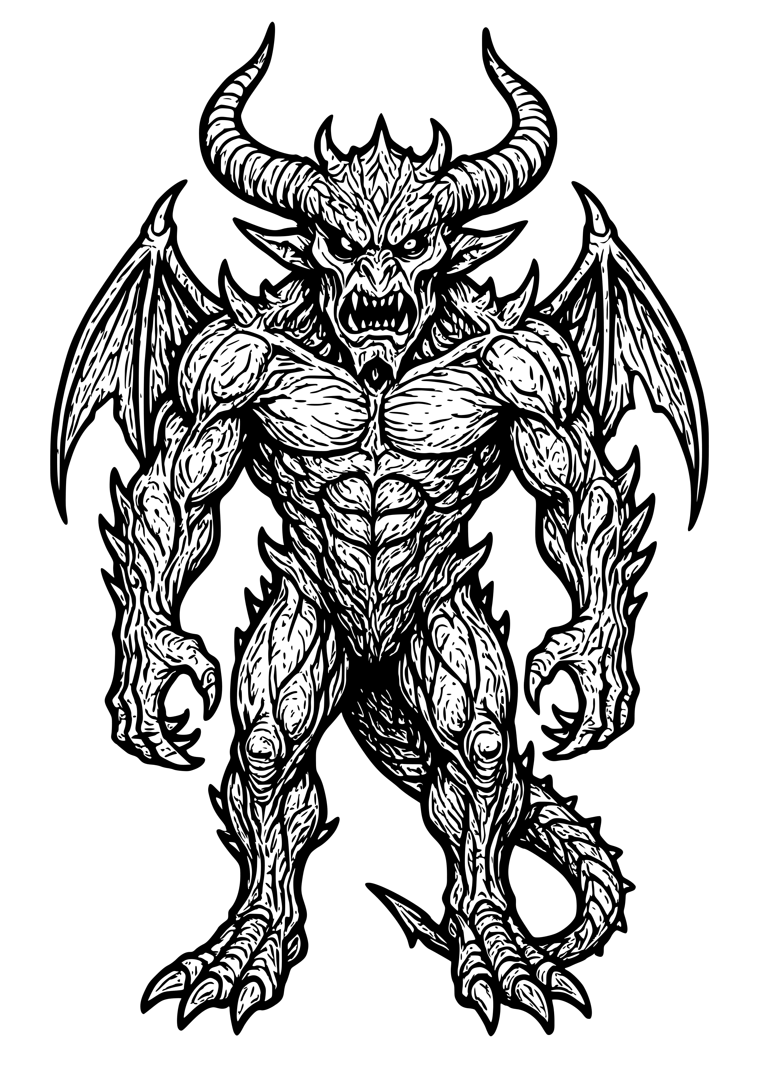 Fearsome Black Monster with Sharp Horns Coloring Page