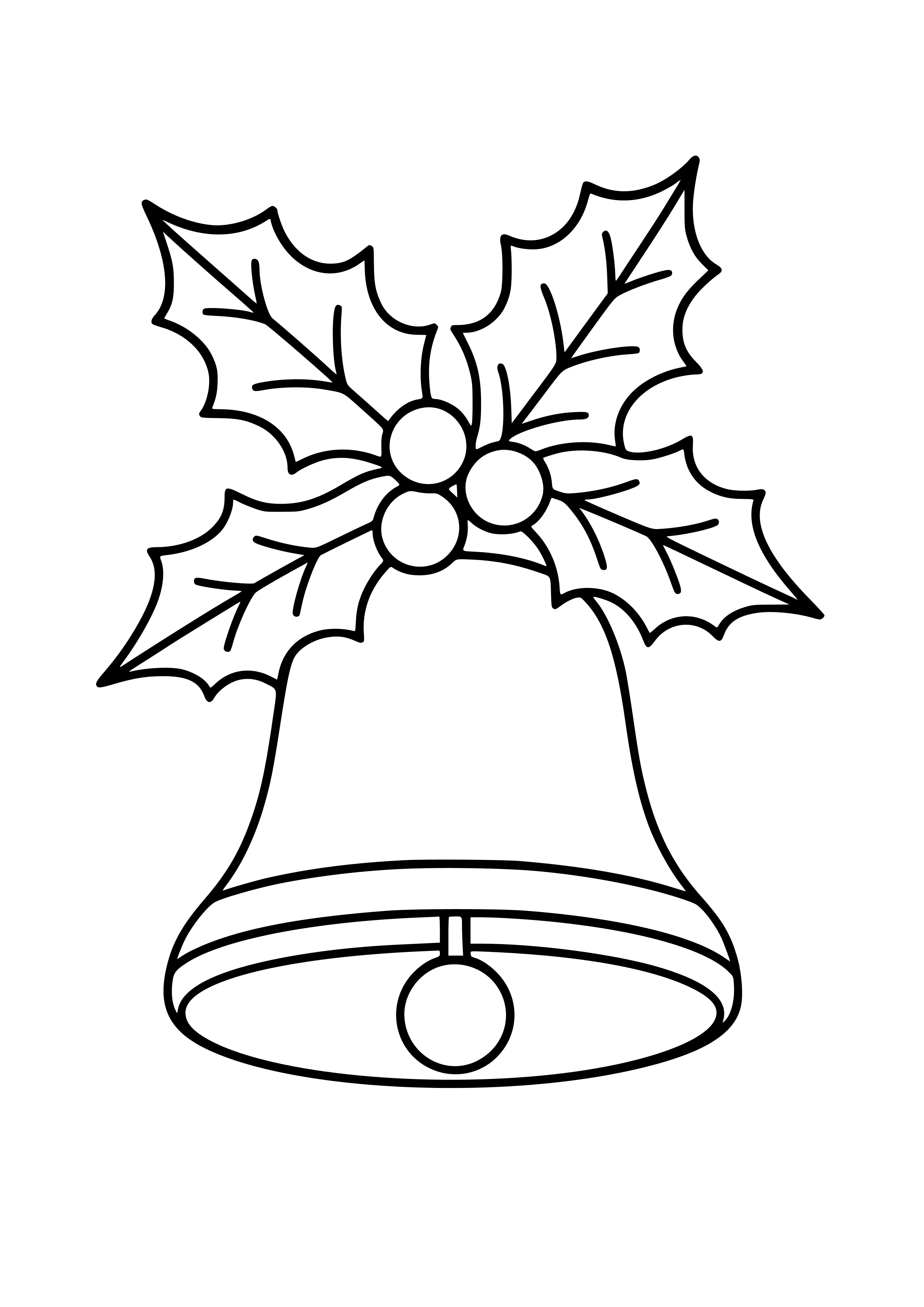 Festive Bell with Holly Decorations Coloring Page