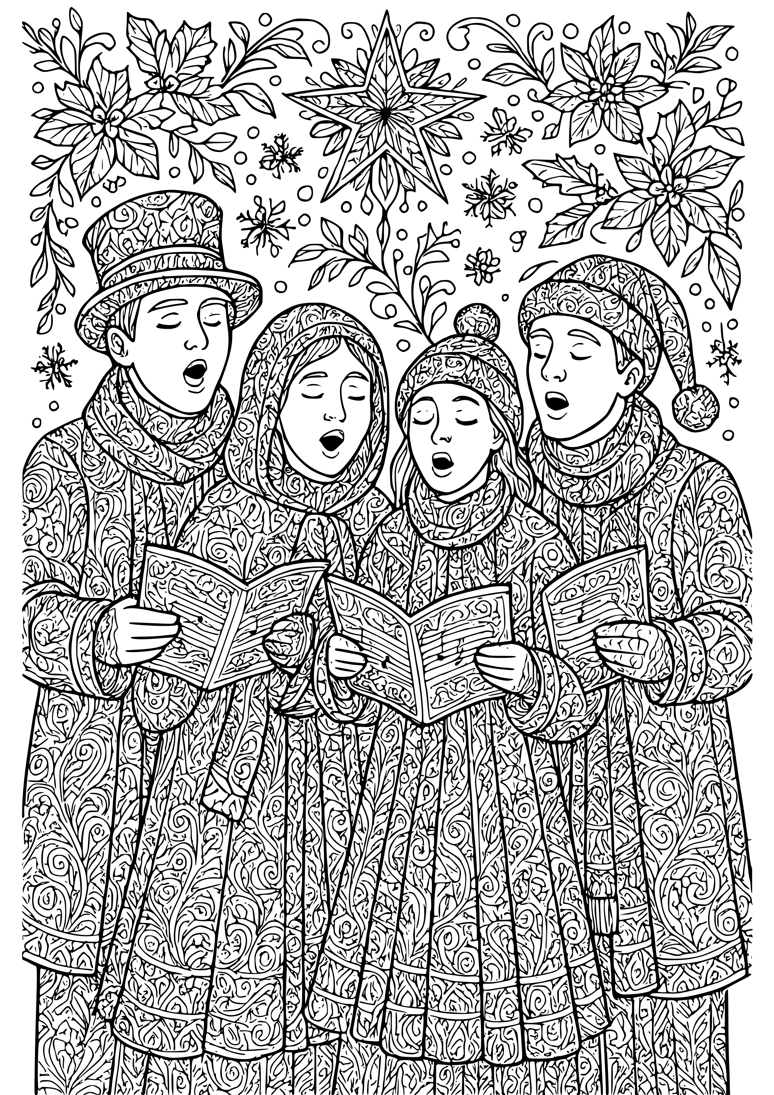 Festive Carolers Singing Coloring Page
