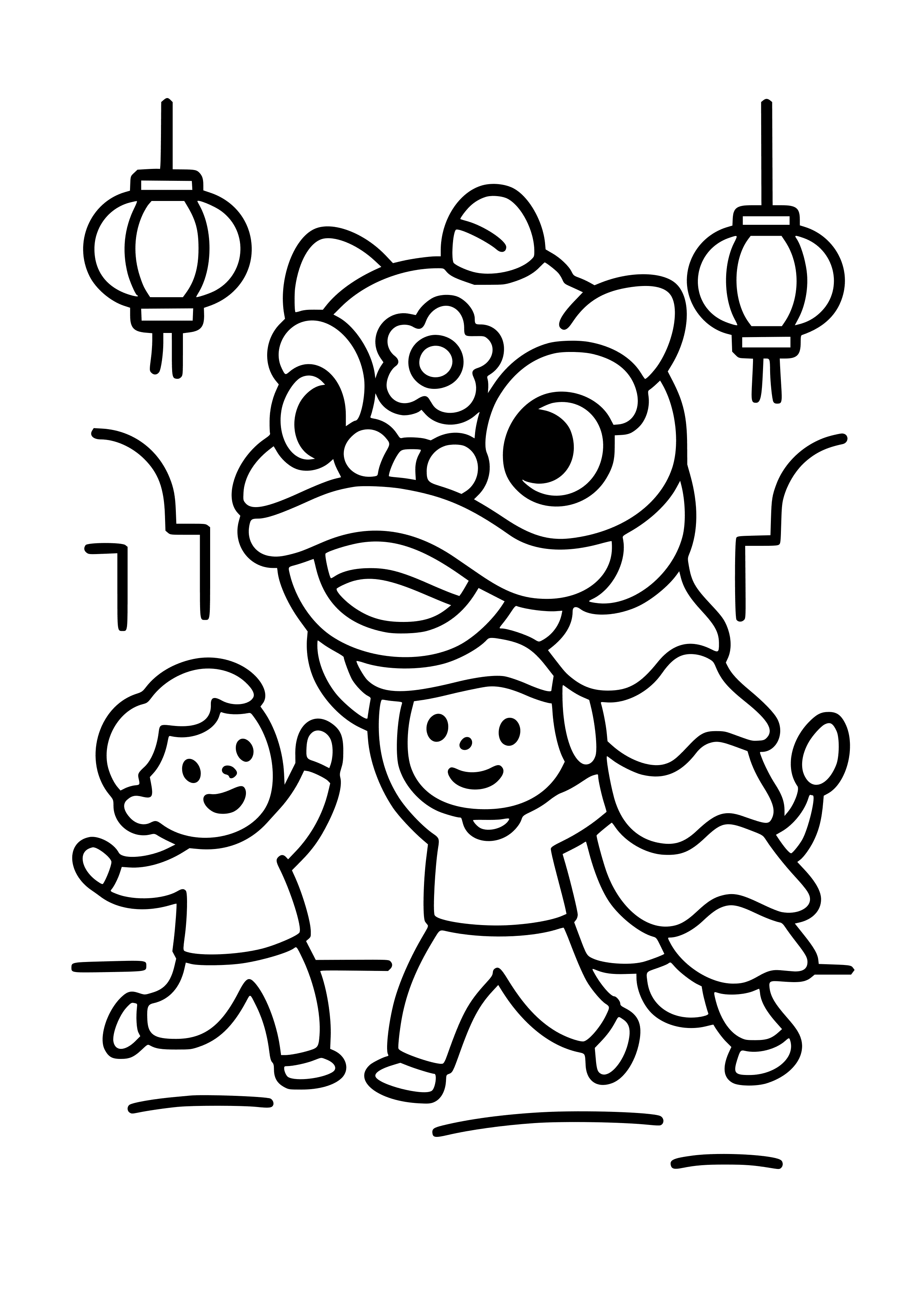Festive Lion Dancing in the Street Coloring Page